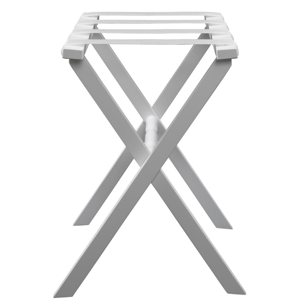 Premium White Wood Folding Luggage Rack with Adjustable Straps - Space-Saving Hotel Style Suitcase Stand for Bedroom, Closet & Travel Organization
