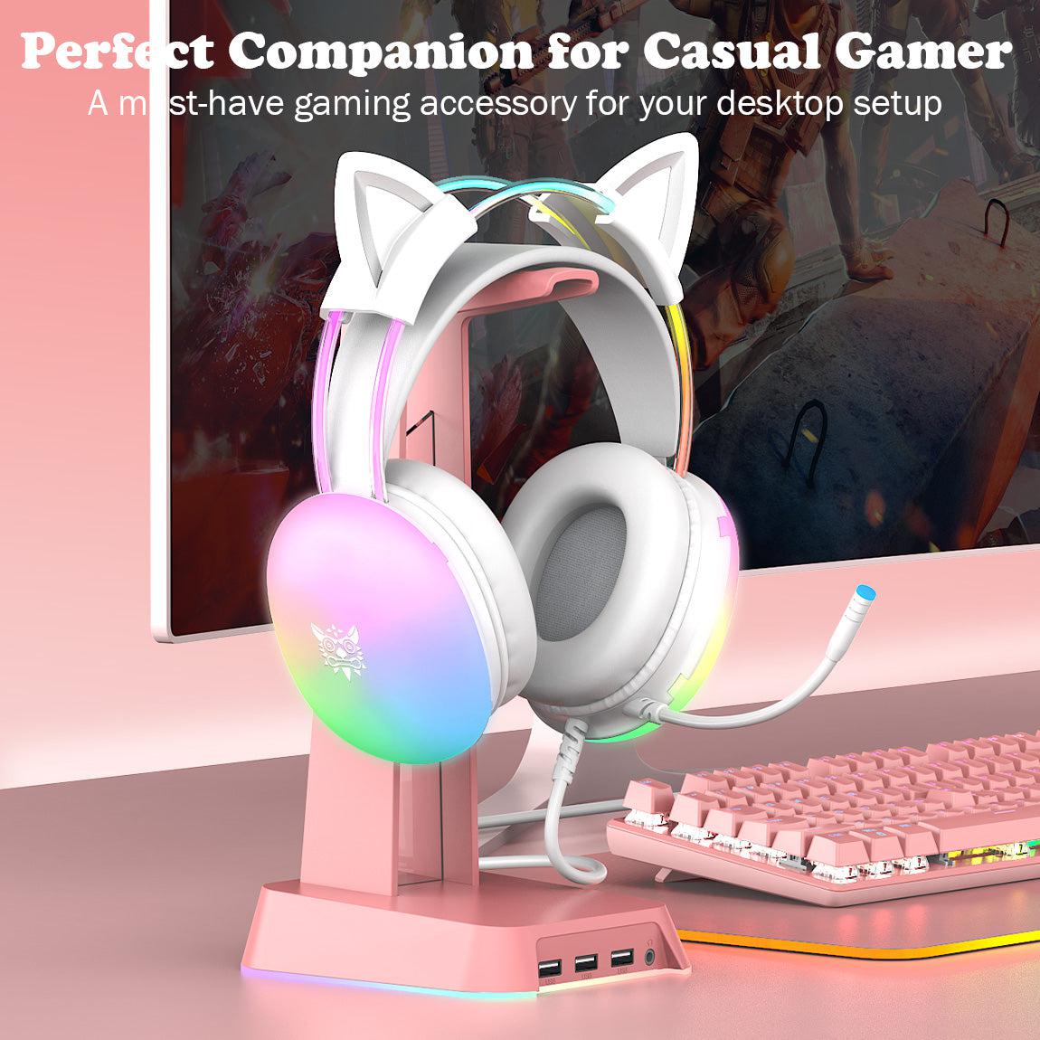 ONIKUMA X25 RGB Cat Ear Gaming Headset with Microphone - Wireless Over-Ear Headphones for PC, PS4, PS5, Switch - Cute LED Light Gaming Headphones for Girls, Streaming, Live Broadcasting