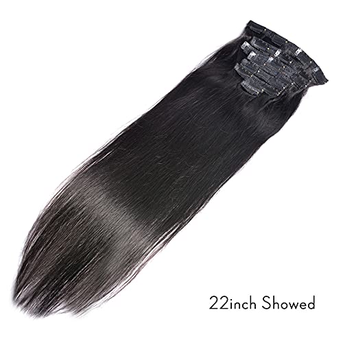 Brazilian Human Hair Clip-in Extensions 18 Inch 100g - Silky Straight Remy Hair, Darkest Brown - Full Head Hair Extensions for Volume & Length - Perfect for Parties, Weddings & Everyday Styling