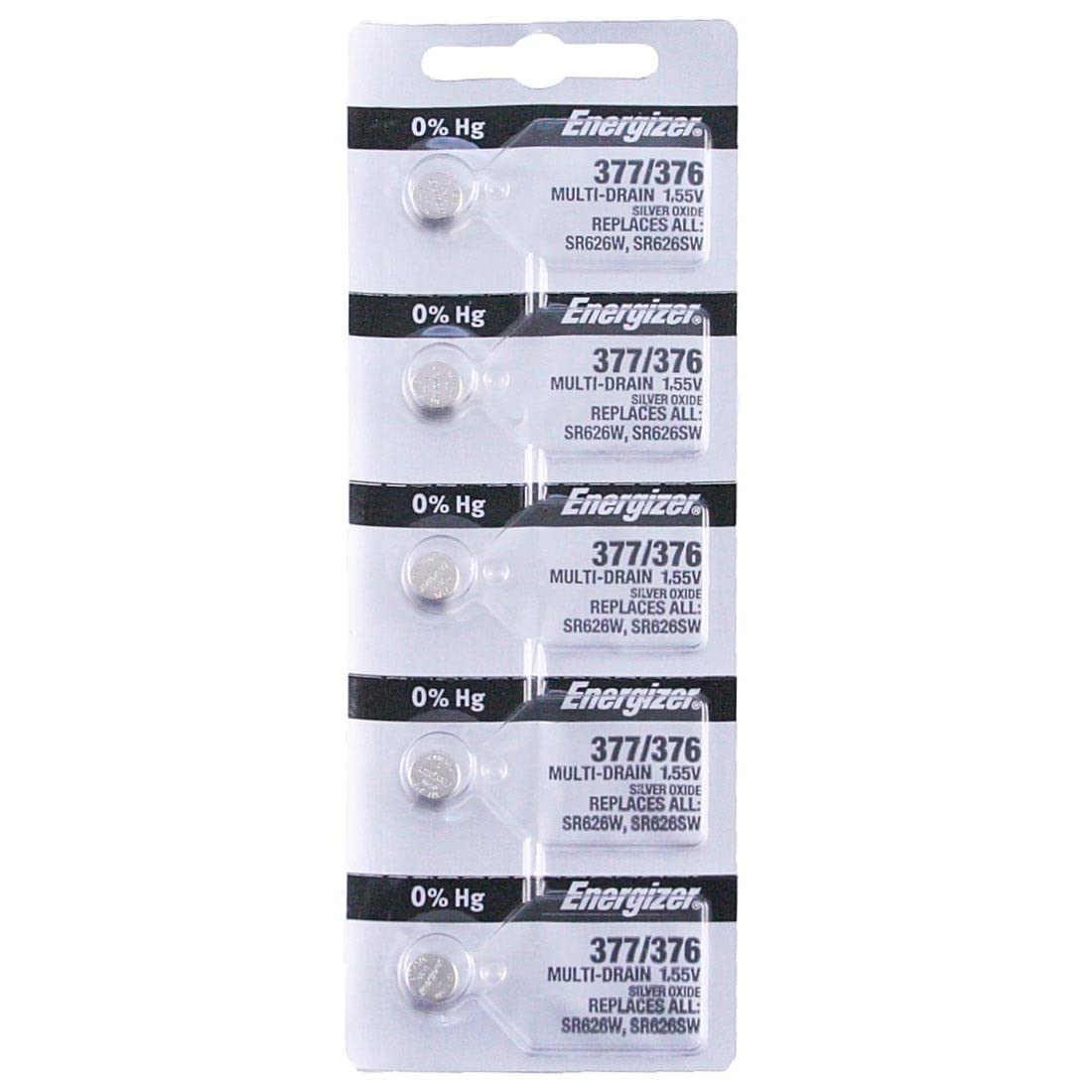 Energizer 377 / 376 Silver Oxide Watch Batteries (5-Pack) - Long-Lasting Power for Watches, Calculators & Medical Devices