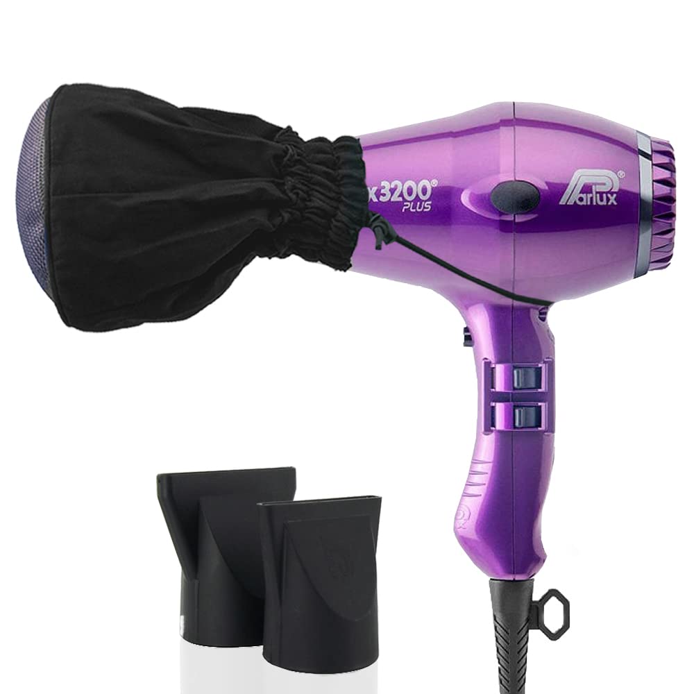 Parlux 3200 Plus Violet Professional Hair Dryer with Metal Mesh Diffuser - Ionic Styling Blow Dryer for Salon & Home Use - Perfect for Curly, Wavy & Thick Hair Styling