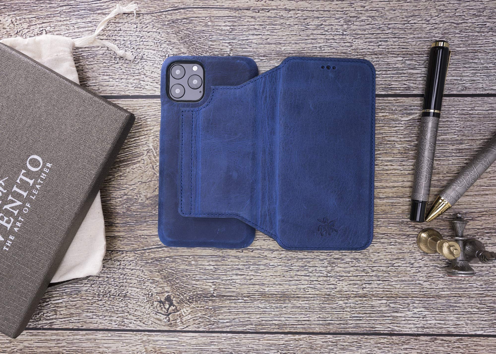Venito Venice Slim iPhone 11 Pro Case with Stand, Wallet & RFID Blocking - Self-Closing Magnetic Cover (Antique Dark Blue) | Perfect for Travel, Work & Everyday Protection