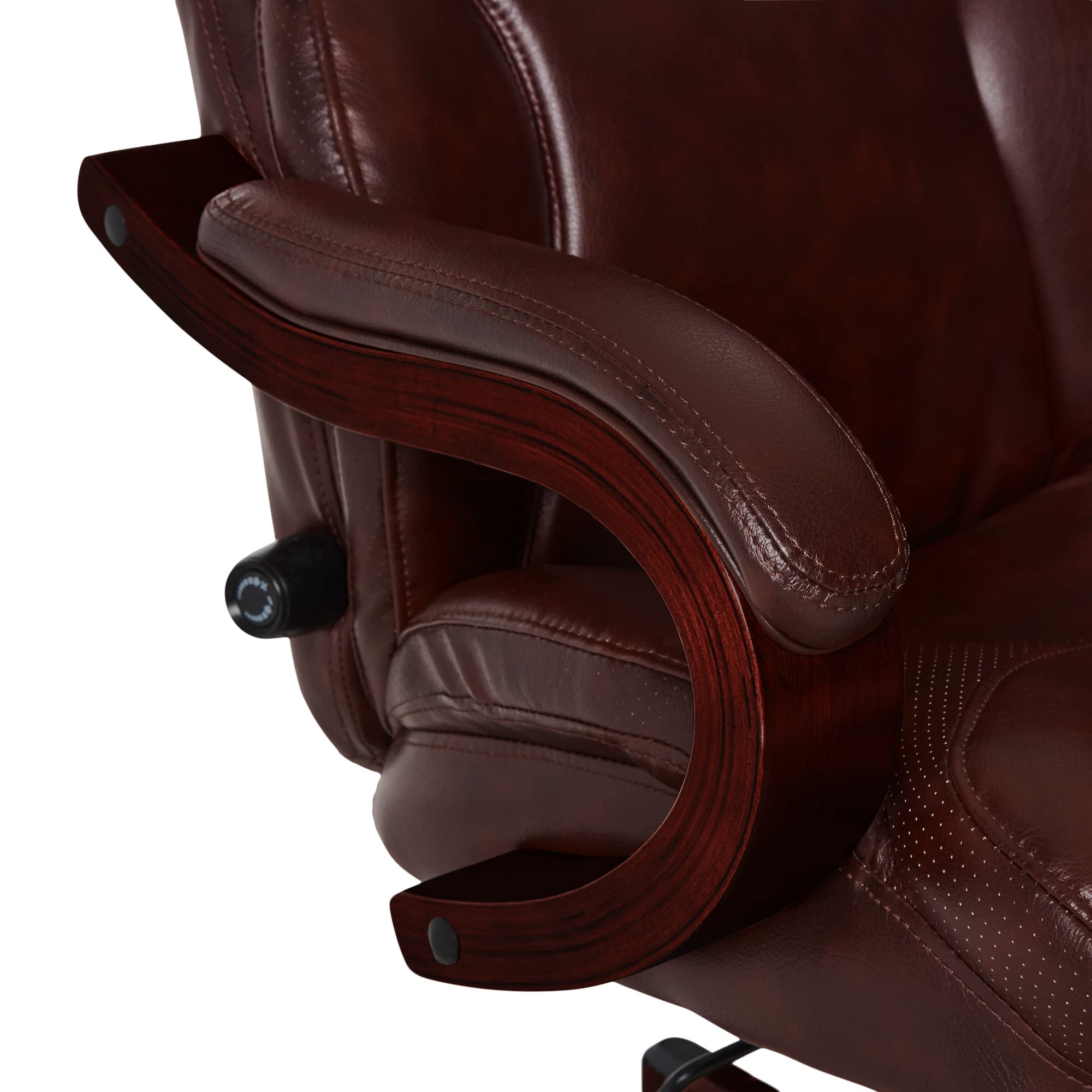 Serta® Conway Big & Tall Executive Office Chair - Ergonomic High-Back with Adjustable Lumbar Support, Plush Cushion & Body Pillows, Padded Armrests, Wooden Swivel Base - Bonded Leather Chestnut Brown - Perfect for Home Office, Gaming & Workspace Comfort