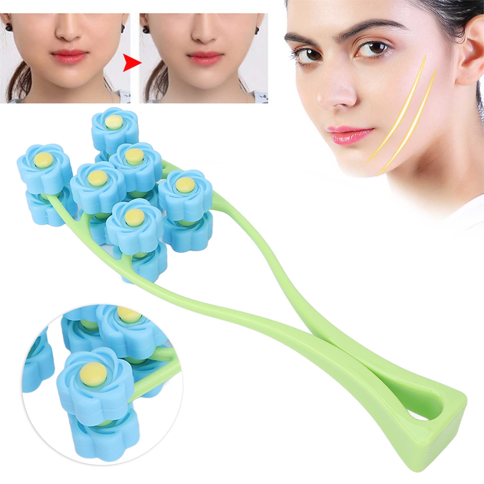 Flower-Shaped Face Massage Roller - Plastic Skin Care Massager for Relaxation & Anti-Aging (Blue) | Perfect for Home Spa, Facial Rejuvenation & Stress Relief