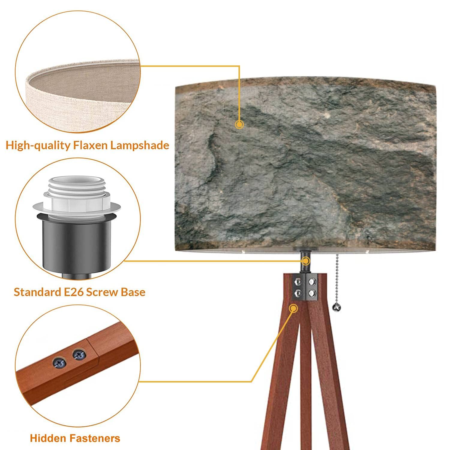 Modern Wood Tripod Floor Lamp with Linen Shade - Dimmable Tall Standing Lamp in Natural Grey Finish for Living Room & Bedroom | Mid-Century Style Lighting for Cozy Home Decor