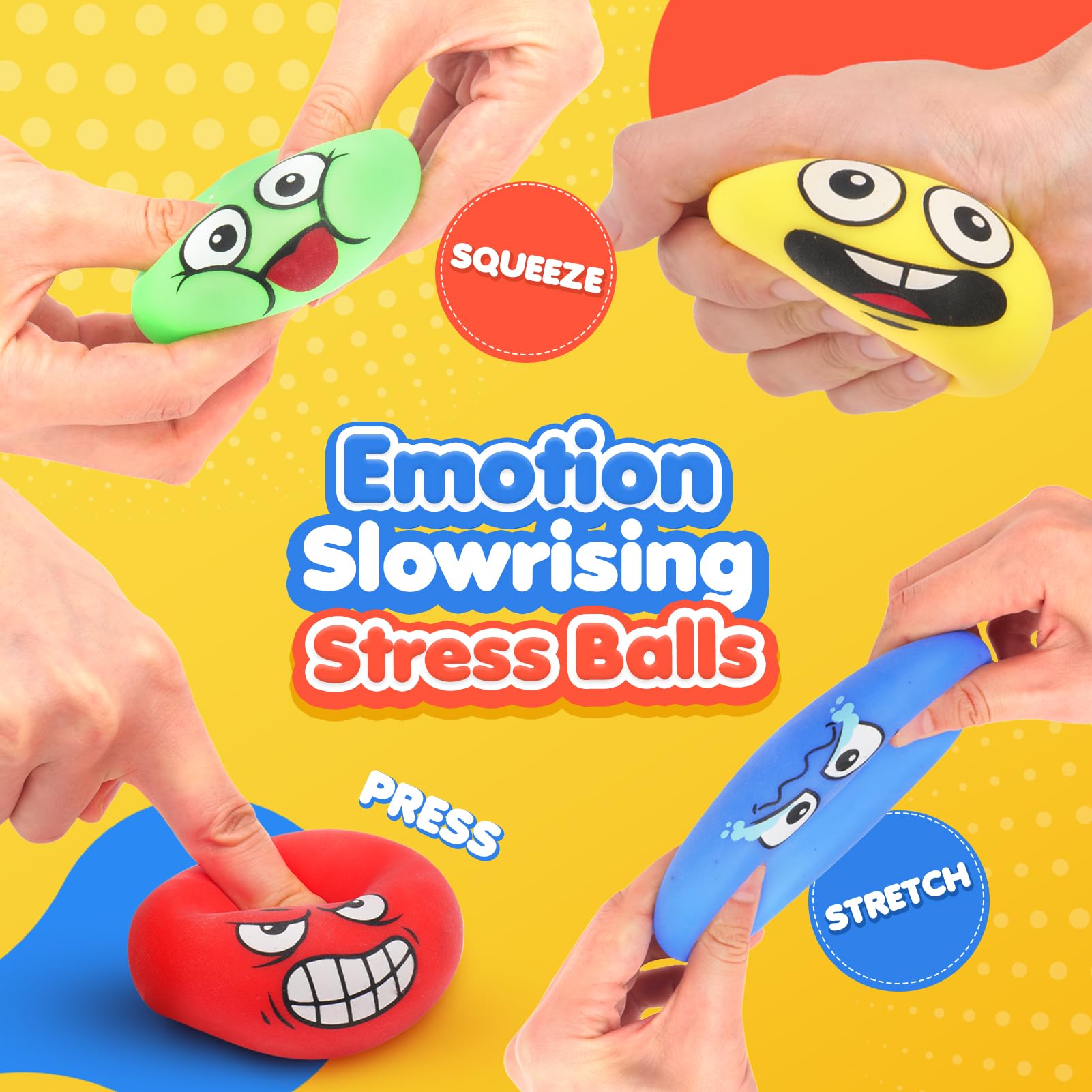 Squishy Stress Balls for Kids & Adults - 4 Pack Slow Rising Fidget Toys for Anxiety Relief, Hand Grip Strength & Stress Relaxation | Perfect for Office, Classroom, Therapy & Stocking Stuffers