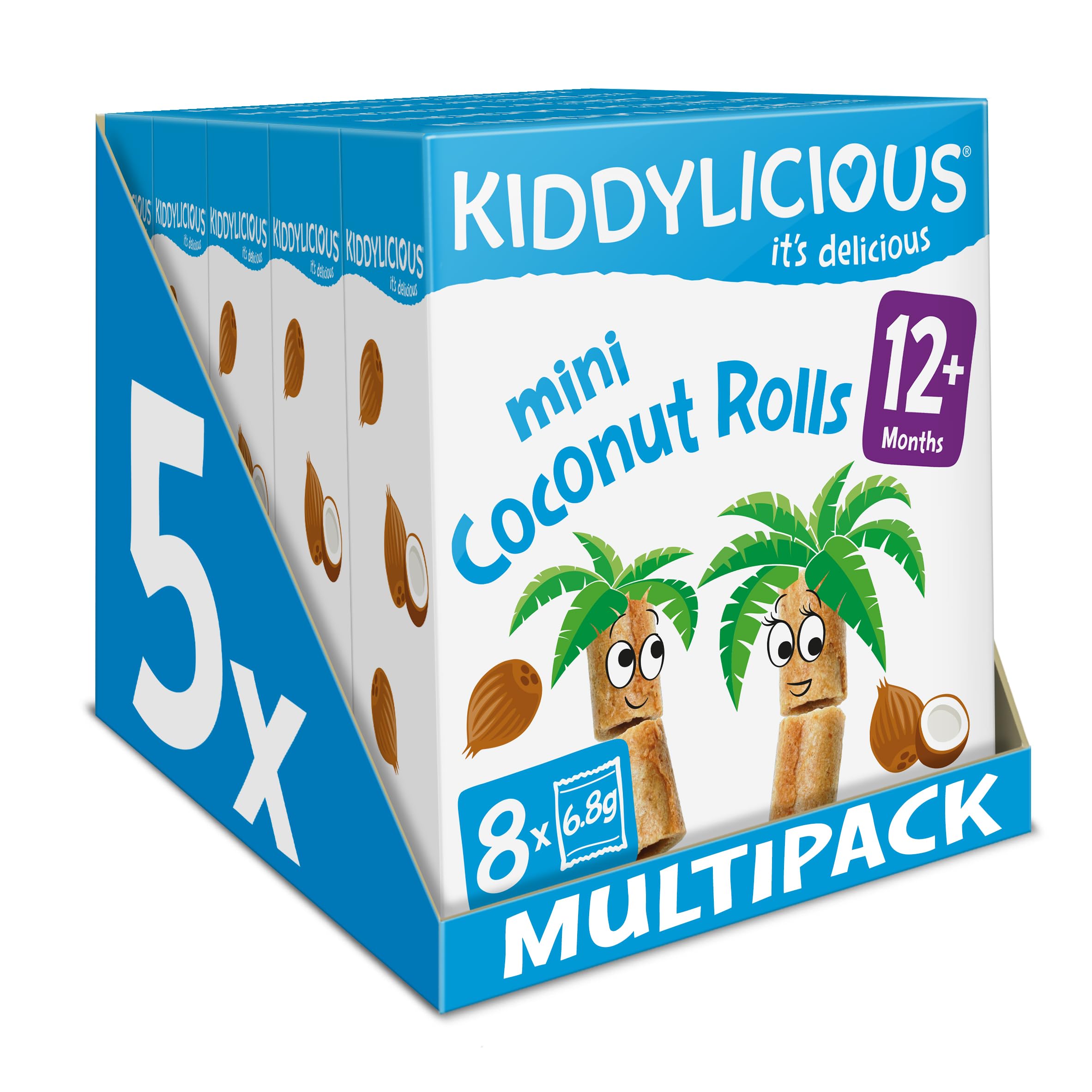Kiddylicious Coconut Rolls - Healthy Kids Snacks for Toddlers 12+ Months - Gluten-Free & Organic - 8 Packs of 5 (40 Total) - Perfect for School Lunch, Travel & On-the-Go Snacking