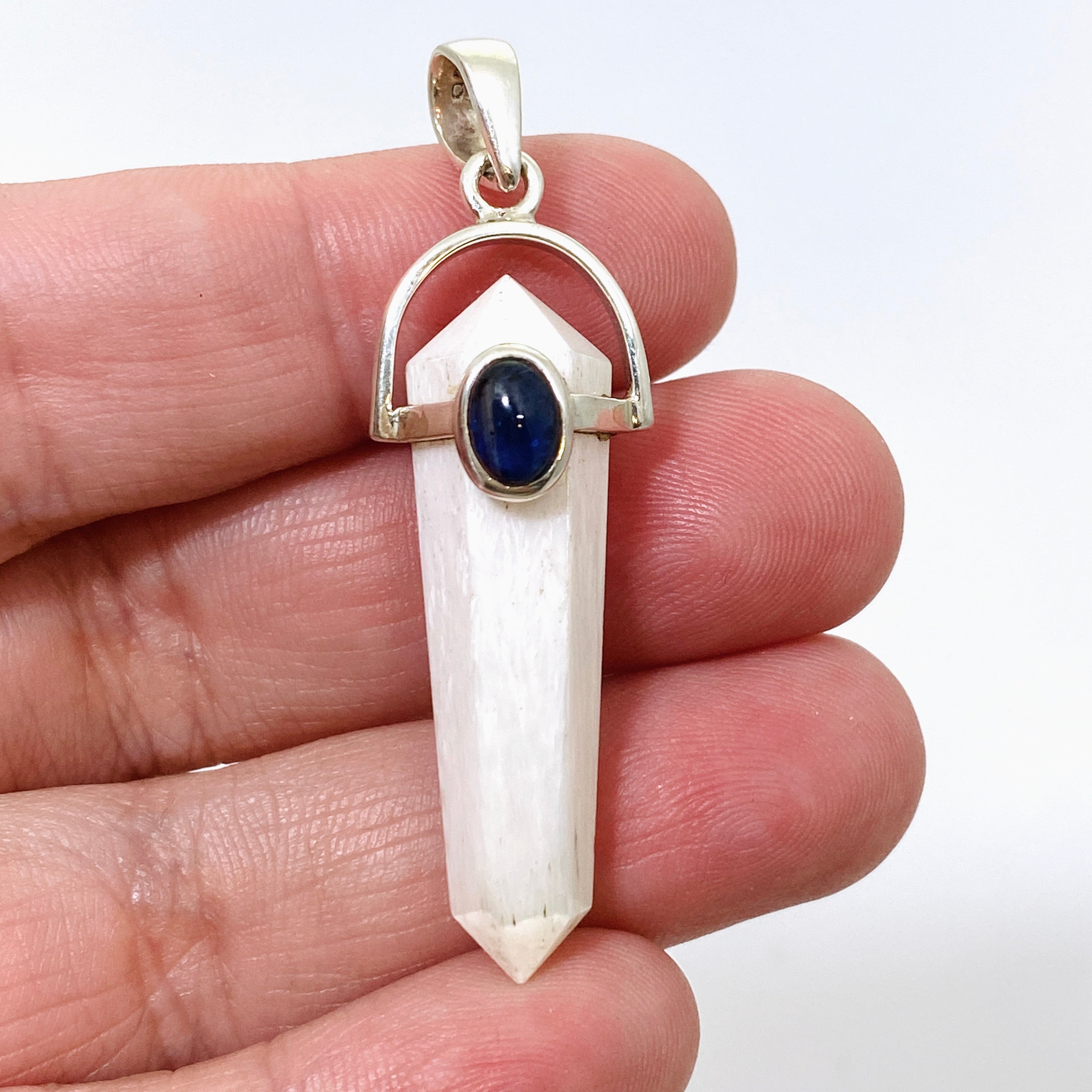 Natural Scolecite Point Pendant with Kyanite Accent Stone - PPGJ1013 | Healing Crystal Jewelry for Meditation, Energy Balancing & Spiritual Growth