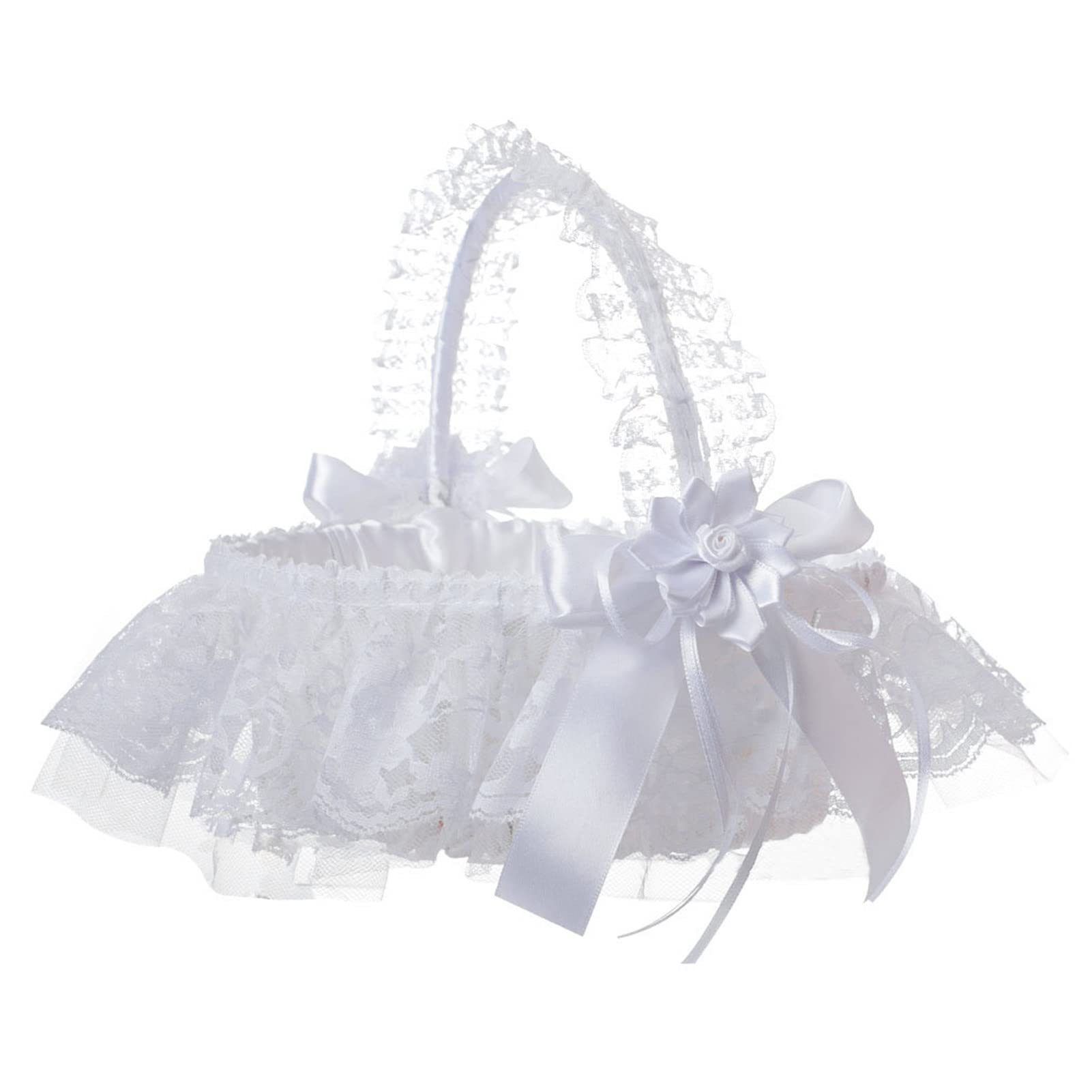 White Lace Wedding Flower Basket - Durable Fabric Storage Basket for Flower Girls, Bridal Party Decor, and Home Organization | Perfect for Weddings, Parties, and Gift Presentations