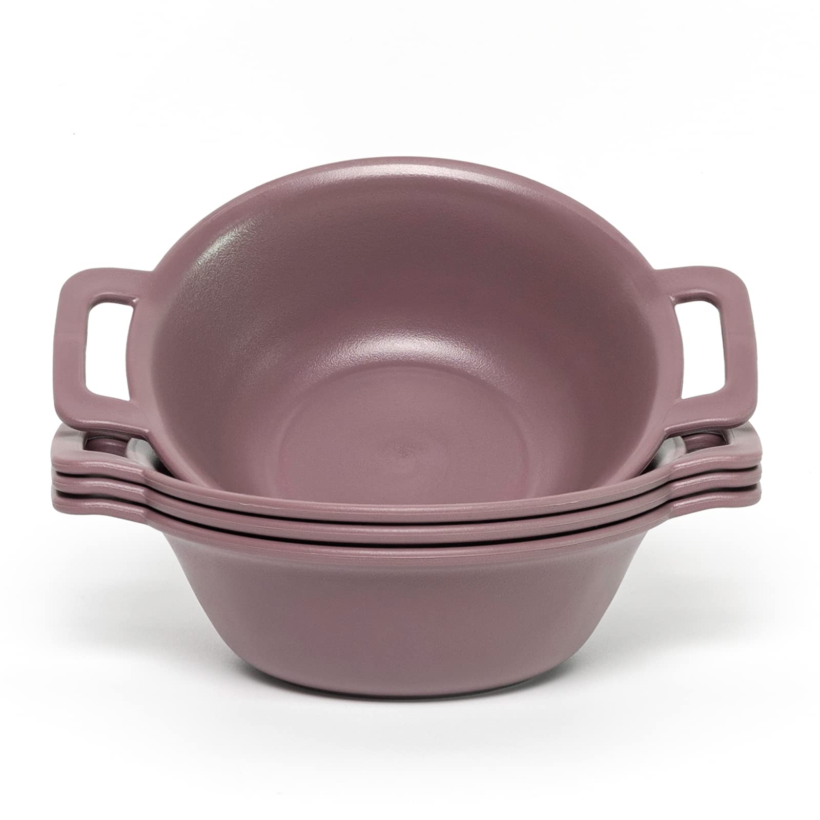 Goodsdeco 4-Piece Plastic Plate Set with Handles - Lightweight Unbreakable Reusable Dinnerware for Camping, Picnics & Outdoor Use | Microwave & Dishwasher Safe (Purple Bowls) - Perfect for BBQs, Beach Parties and RV Trips