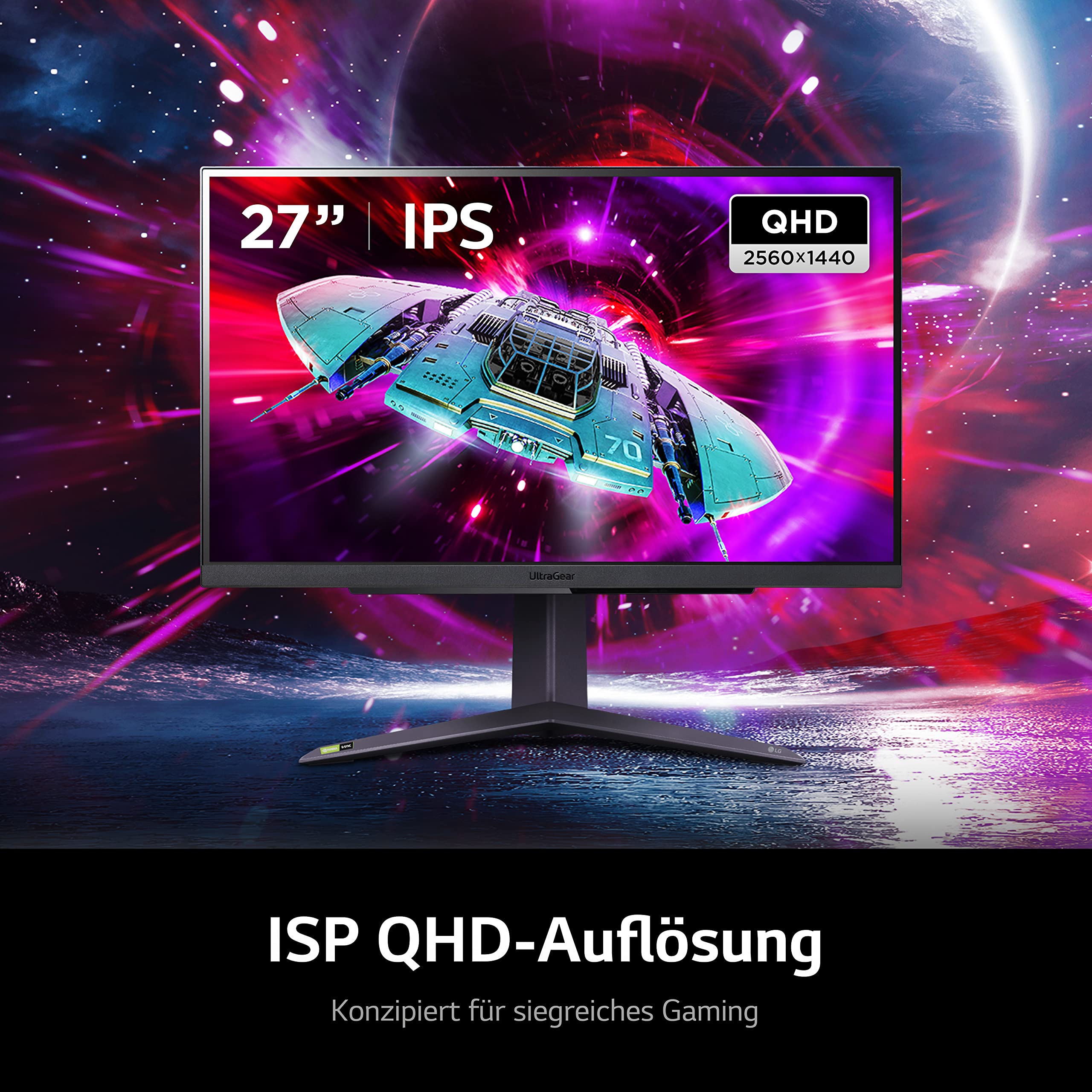 LG 27GS75QX-B UltraGear QHD 27-inch Gaming Monitor - 2560x1440 IPS Display, 1ms Response, 180Hz Refresh Rate, HDR10, NVIDIA G-Sync & AMD FreeSync Compatible - Perfect for Esports, FPS Gaming & Home Office Setup