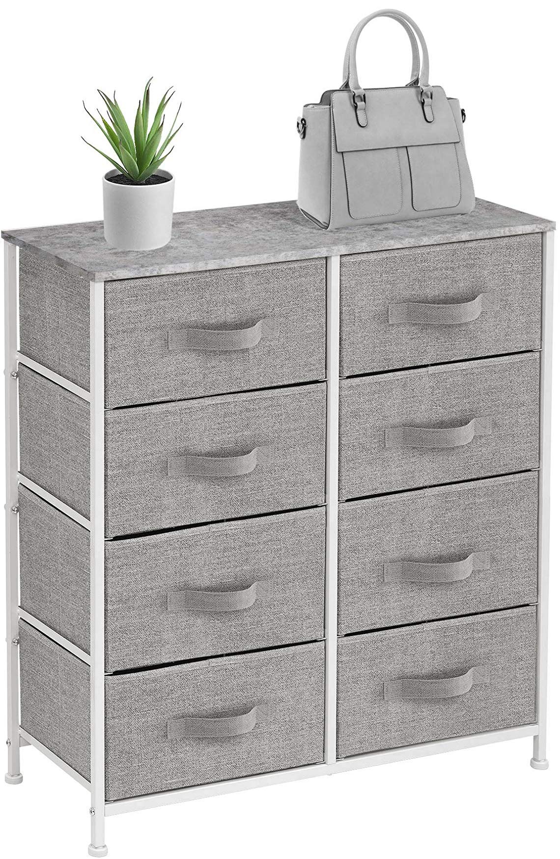 Sorbus 8-Drawer Dresser Storage Organizer - Steel Frame & Wood Top Chest Tower for Bedroom, Hallway, Closet & Office - Easy Pull Fabric Bins (Gray) | Perfect for Small Space Organization & Home Decor