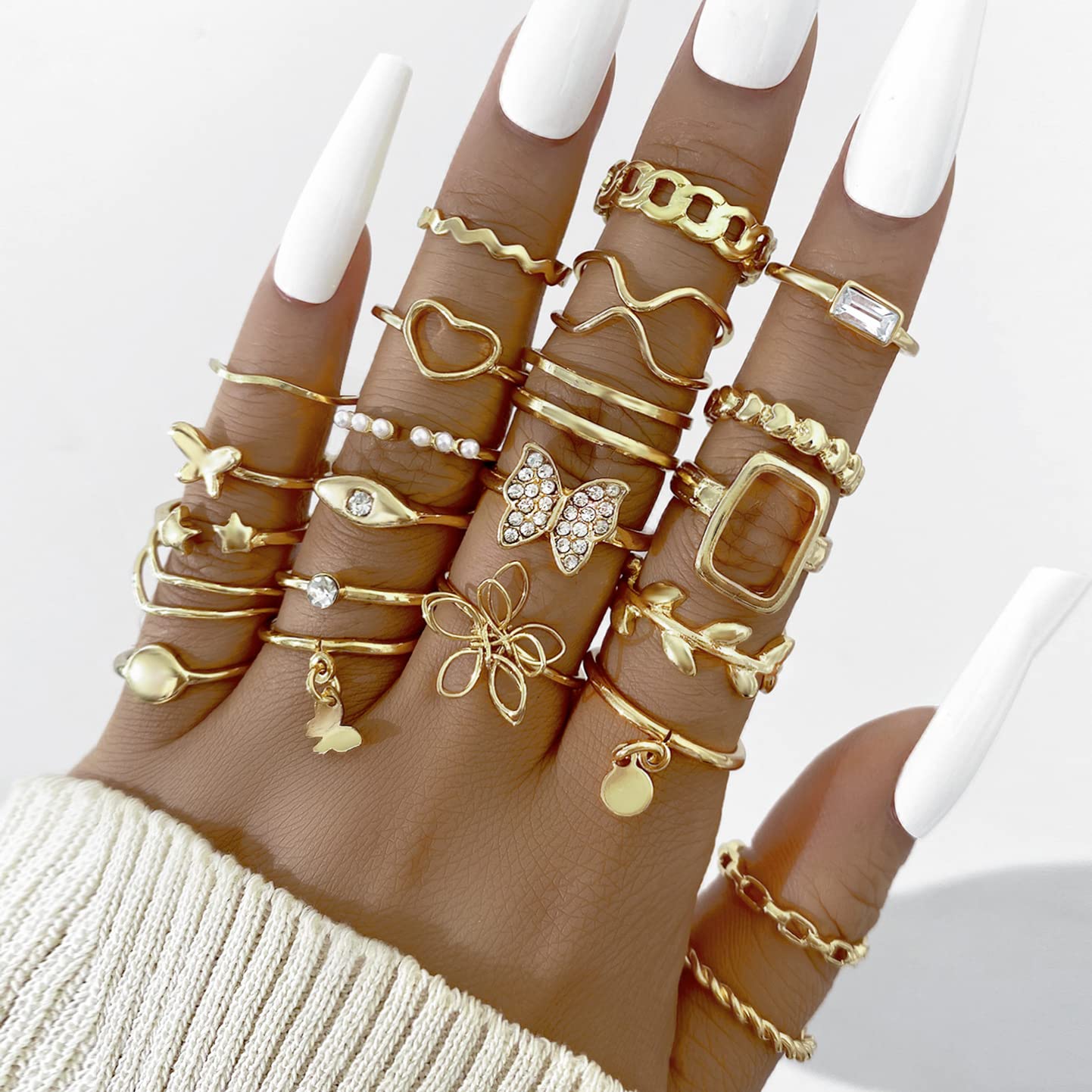 48PCS Vintage Butterfly Heart Snake Rings Set - Gold Plated Geometric Hollow Rings for Women & Girls - Latest Stylish Jewelry for Parties, Gifts & Everyday Wear