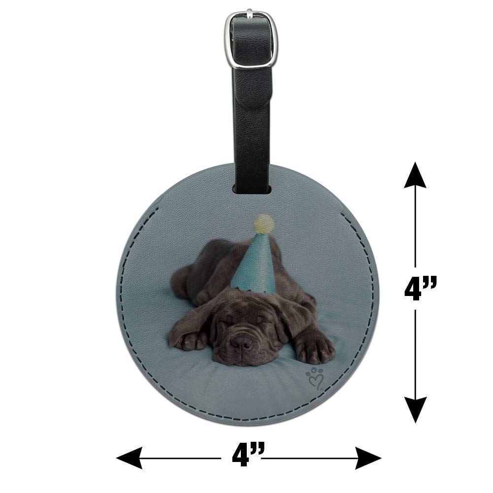 Neapolitan Mastiff Dog Birthday Party Round Leather Luggage Tag & ID Card Holder - Perfect for Travel, Pet Identification, and Special Occasion Gifts