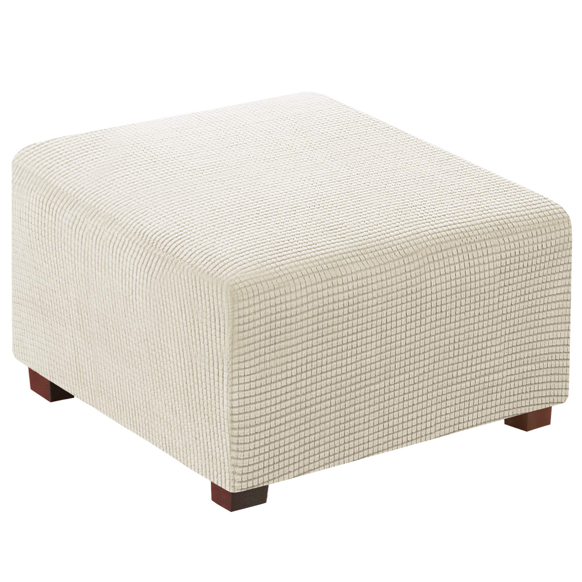 **Flamingo P Stretch Square Ottoman Slipcover - Soft Furniture Protector with Elastic Bottom for Storage Stool (Small Size, Biscotti Beige) - Perfect for Living Room, Bedroom & Home Decor**