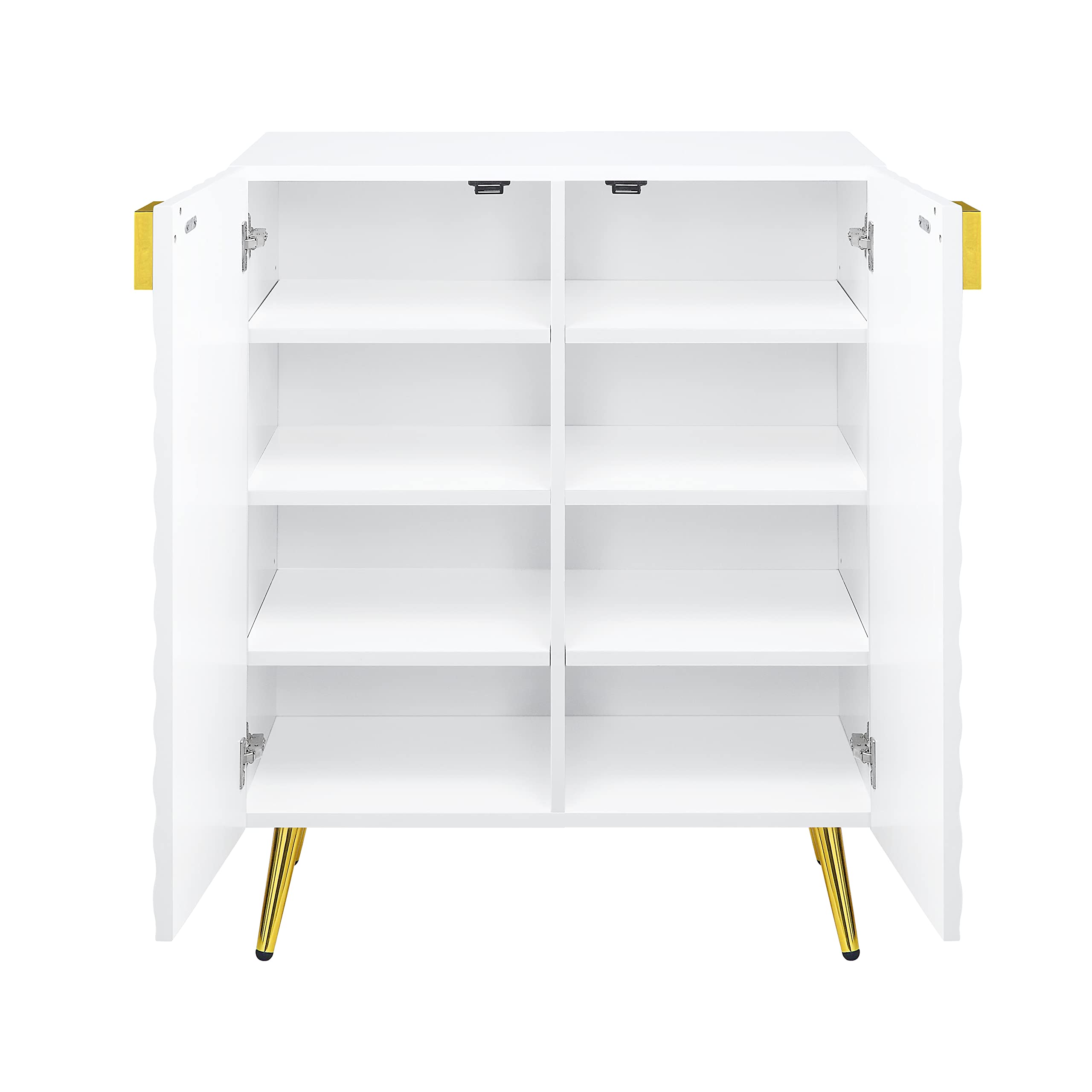 Knocbel Modern 2-Door Storage Cabinet with 4 Adjustable Shelves - Entryway Console, Hallway Buffet, Coffee Bar Organizer - White Wooden Cupboard with Metal Handles & Legs for Living Room, Bedroom & Office Storage