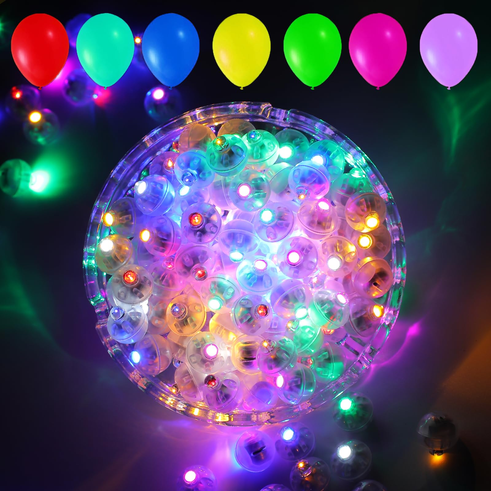 100 PCS Mix-Color LED Balloon Lights - Mini Round Ball Lights with Long Standby Time & Waterproof Design for Halloween, Christmas Parties - Perfect for Balloon Decor, Paper Lanterns, Wedding & Birthday Celebrations