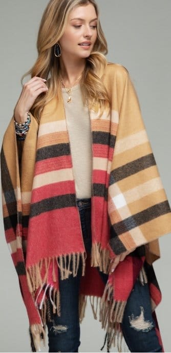 Stylish Plaid Poncho with Tassels - Soft & Warm Winter Shawl Wrap for Women - Perfect for Outdoor Activities, Travel, and Casual Wear