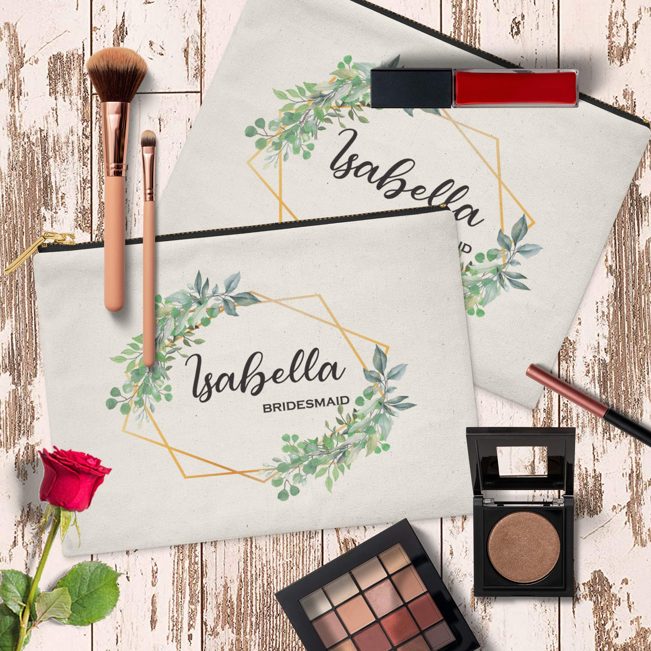 Personalized Watercolor Cosmetic Bag with Custom Name - White Makeup Pouch 10W x 8.12H - Perfect Gift for Women, Bridesmaids, Travel & Daily Beauty Organizer