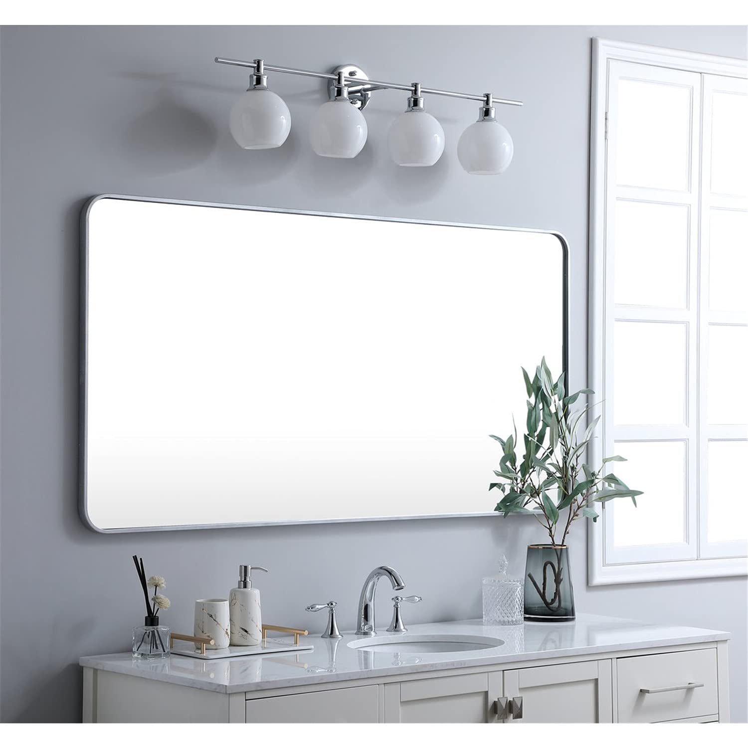 Silver 30x60 Soft Corner Metal Mirror - Elegant Decor for Bathroom & Bedroom
