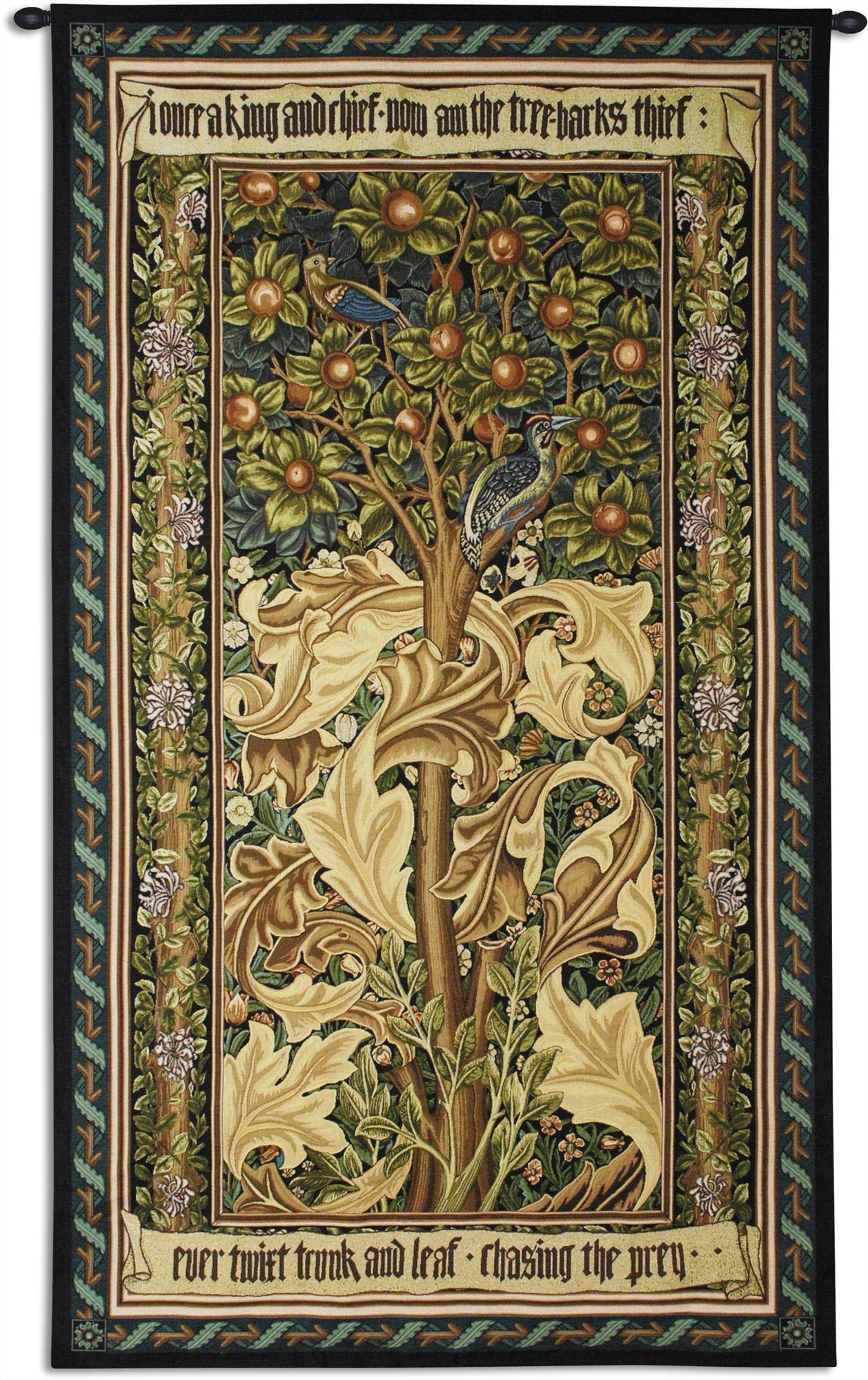 William Morris Woodpecker Gold Woven Tapestry Wall Hanging - Handmade Acanthus Leaves Design with Woodpeckers - 100% Cotton USA Made 72x41 Inches - Vintage Bohemian Home Decor for Living Room, Bedroom, Office - Perfect for Cottagecore Aesthetic, Farmhouse Decor & Gift Idea - Great for Meditation Spaces, Boho Wedding Backdrops, Cozy Reading Nooks and Nature-Inspired Room Makeover | Ideal for Wall Art, Home Staging and Creating a Relaxing Bohemian Atmosphere