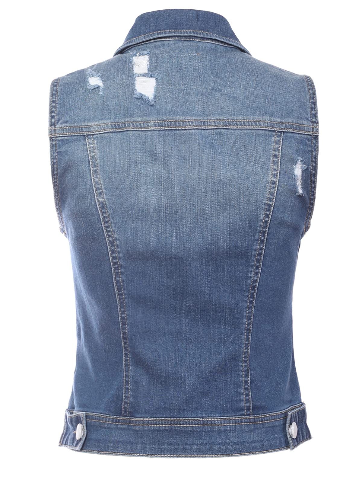 Design by Olivia Women's Classic Sleeveless Distressed Denim Vest - Stone Wash Light Blue Jacket for Casual Outfits & Summer Layering