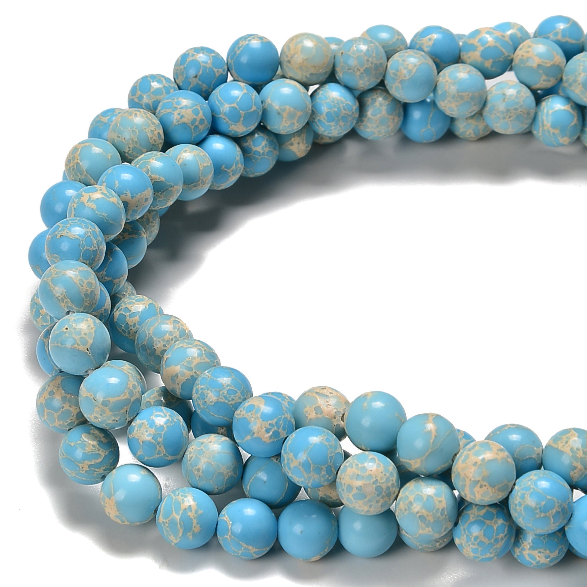Blue Sea Sediment Jasper Smooth Round Beads - 8mm, 10mm, 15.5