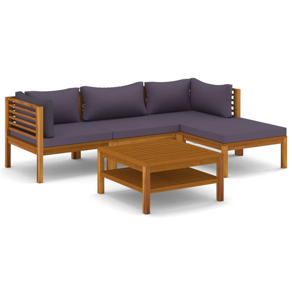 vidaXL 5-Piece Patio Lounge Set - Outdoor Garden Furniture, Sectional Sofa with Cushions, Corner Sofa in Retro Style (Solid Acacia Wood) - Perfect for Backyard, Poolside & Patio Relaxation
