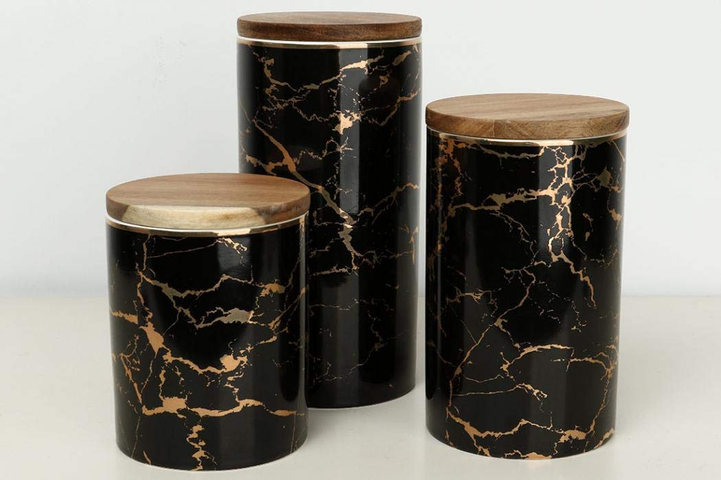 Airtight Ceramic Food Storage Jars Set of 3 - Modern Kitchen Canisters for Sugar, Tea, Coffee, Spices, Nuts & Snacks | BPA-Free, Leakproof Design for Pantry Organization & Countertop Display