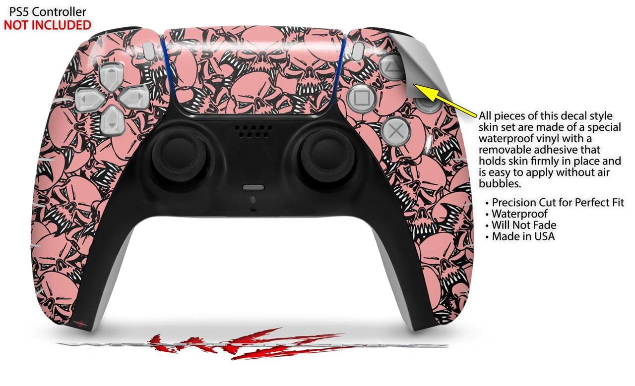 PS5 DualSense Controller Skin Wrap - Scattered Skulls Pink for Gaming Protection