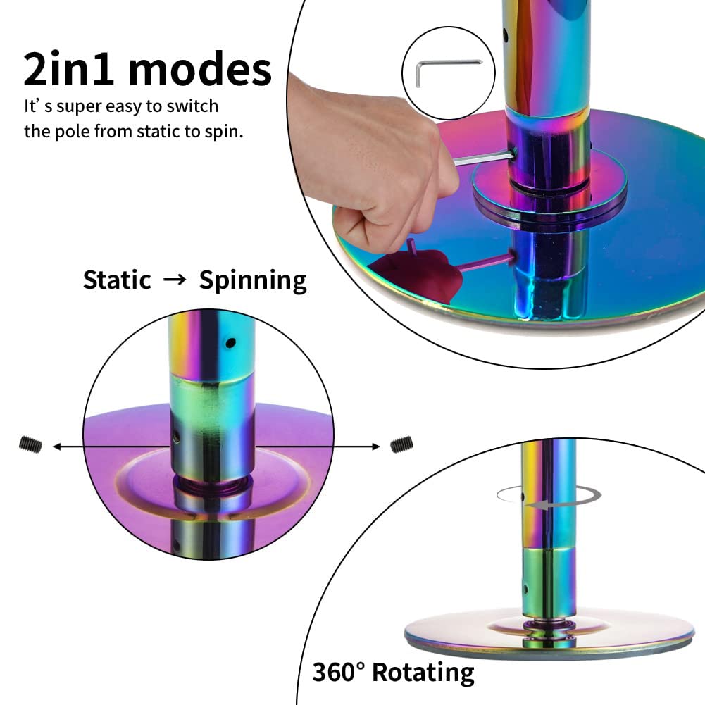 45mm Spinning Portable Dance Pole for Home & Studio - Extendable Pole Dancing Fitness Equipment for Bedroom, Living Room & Gym