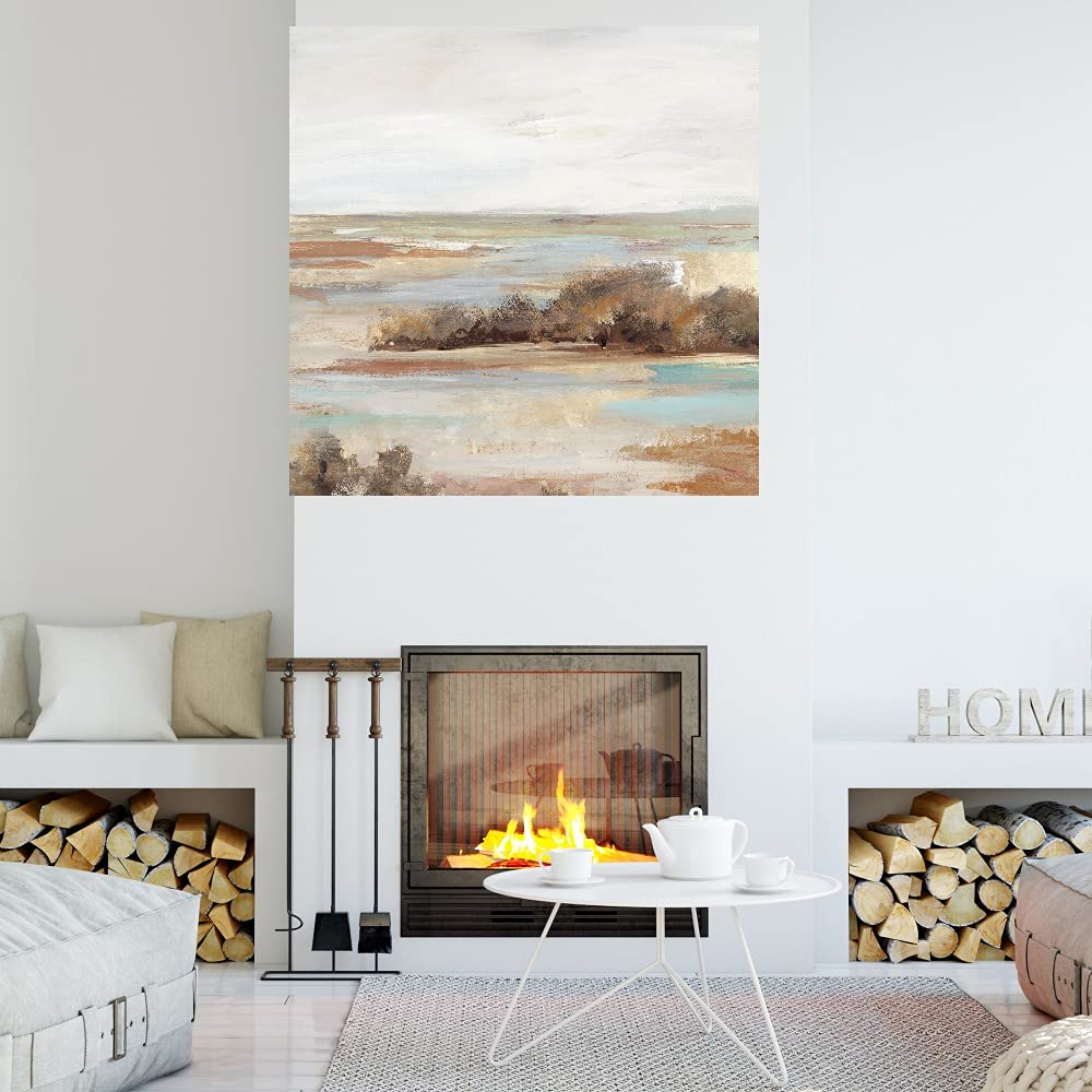 Watery Valley II Fine Art Canvas Print - Abstract Landscape Wall Decor by Artist Lera - 22x22 Inch Ready-to-Hang Painting for Living Room, Bedroom, Office - Perfect for Modern Home & Office Decor