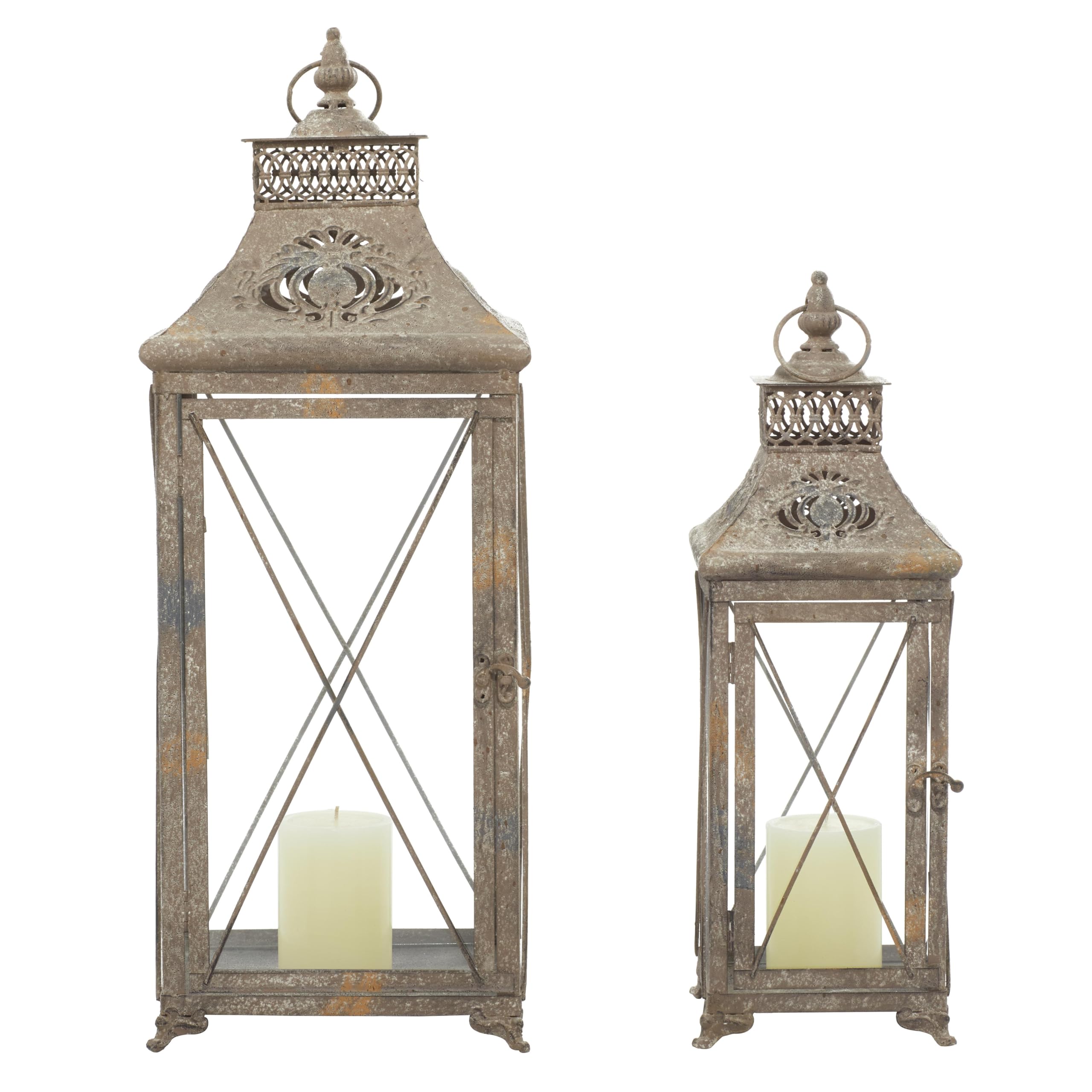 Deco 79 Set of 2 Brown Metal Candle Lanterns - 24