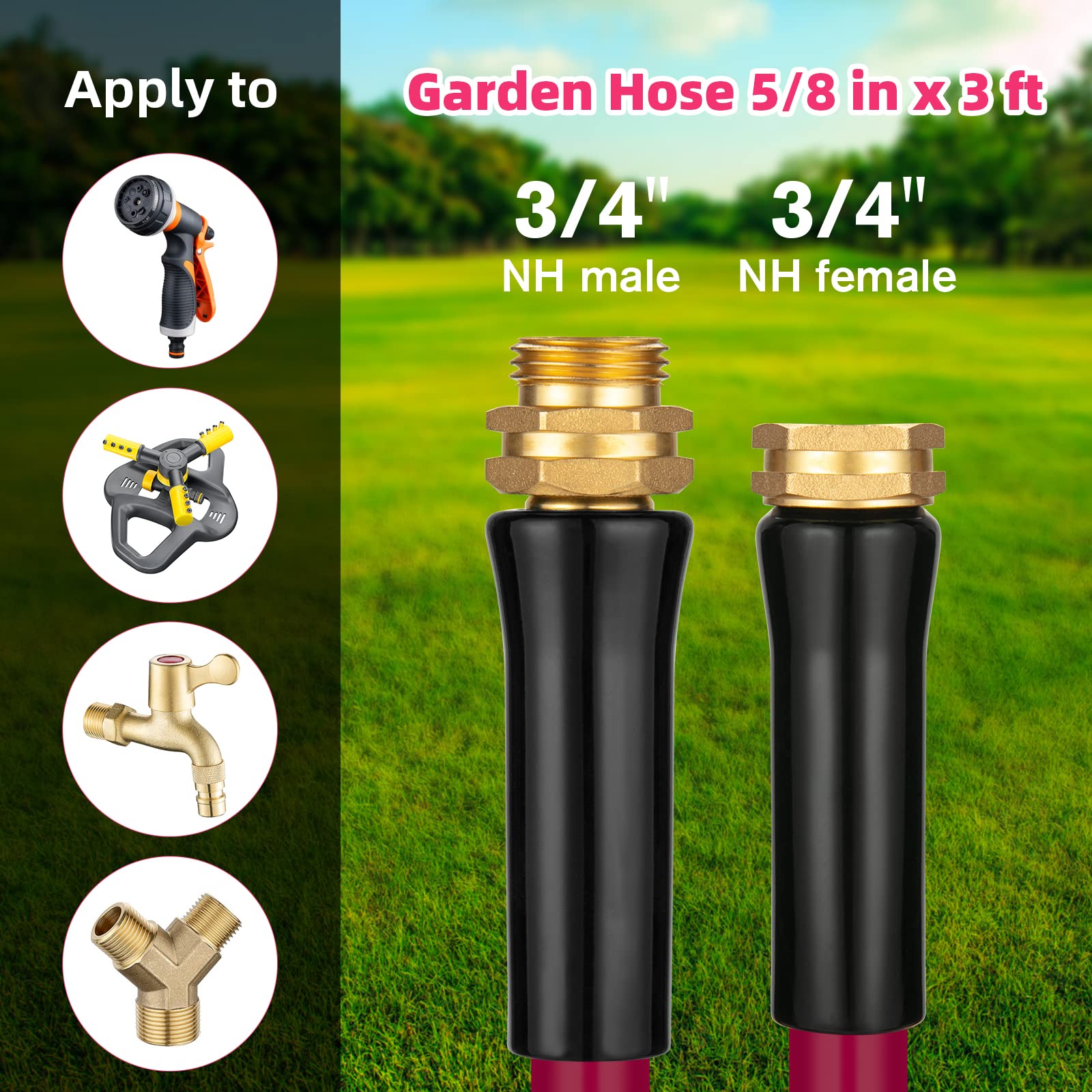 WELLUCK 5/8 in x 3 ft Heavy Duty Garden Hose - BPA Free Drinking Water Safe, Anti-Kink Flexible All-Weather Lightweight Water Hose for Garden, RV, Camper, Marine & Outdoor Use