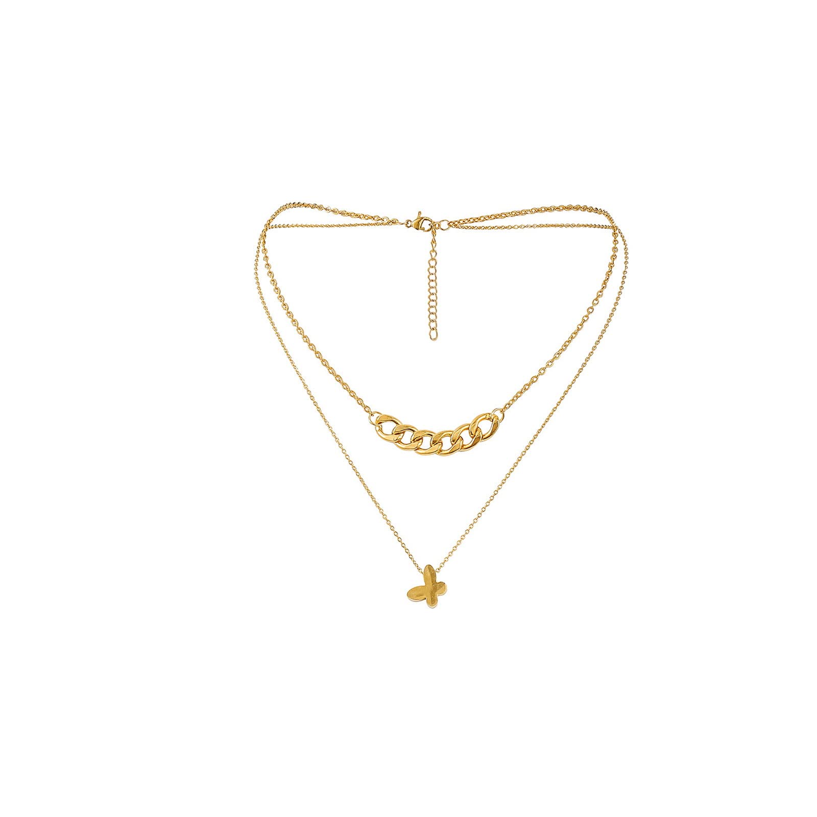 Elegant Gold Plated Layered Clavicle Necklace for Women - 2-Tier Butterfly Pendant Collarbone Chain | Perfect for Date Nights, Weddings & Everyday Fashion Accessories