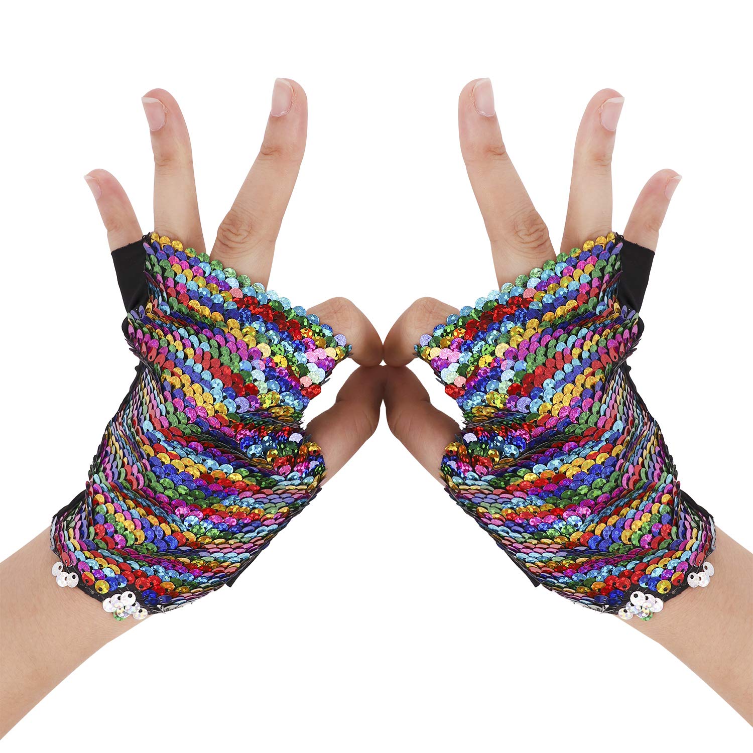 Sparkly Sequin Gloves - Reversible Mermaid Fingerless Gloves for Cosplay, Halloween & Rave Parties | Perfect for Costumes, Dance Performances & Festival Outfits