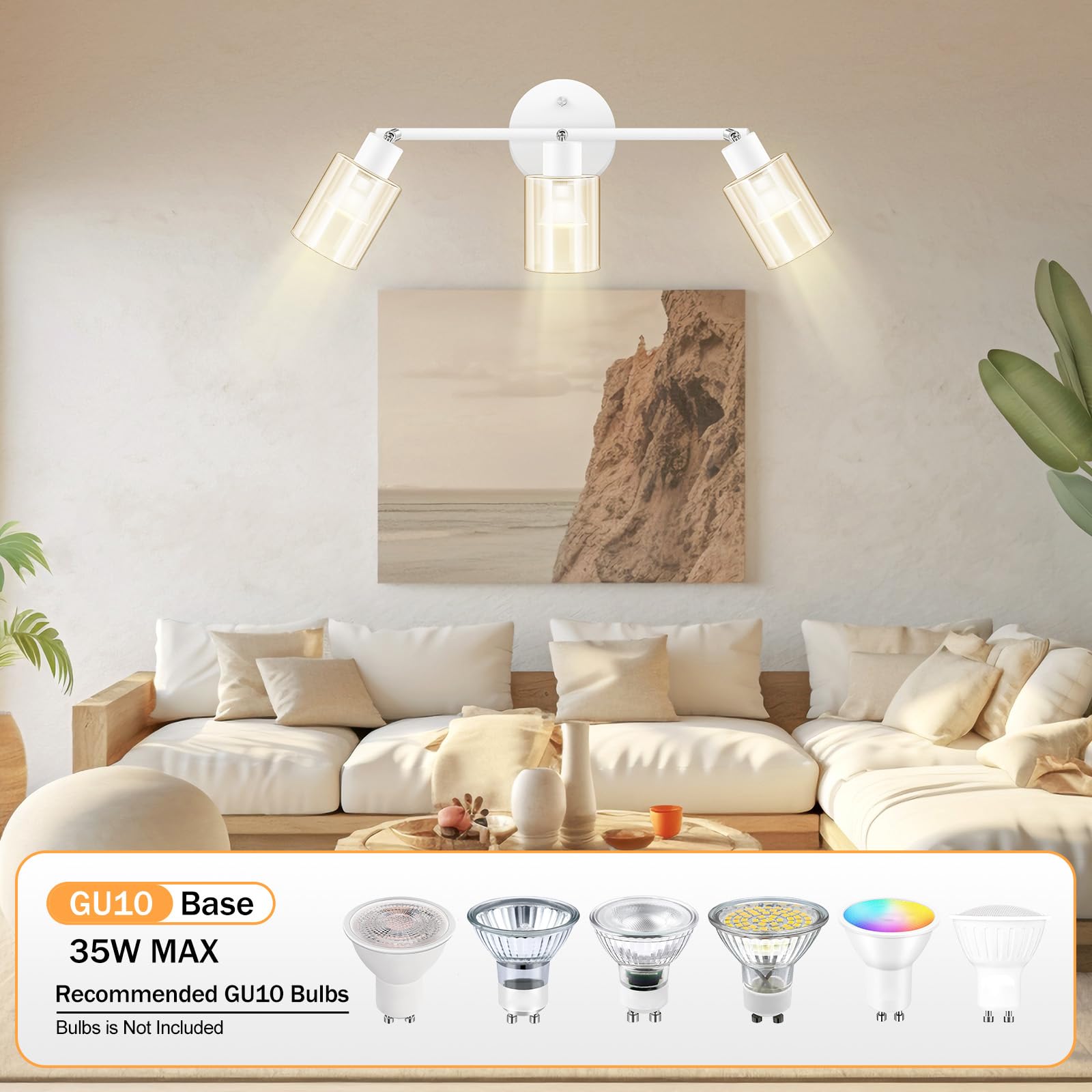 BoostArea 3-Light Modern Bathroom Vanity Light Fixture - White Wall Sconce with Clear Glass Shade, Flexible Ceiling Lighting for Mirror, Kitchen, Living Room, Hallway, Cabinet & Porch - Perfect for Home Decor & Interior Design