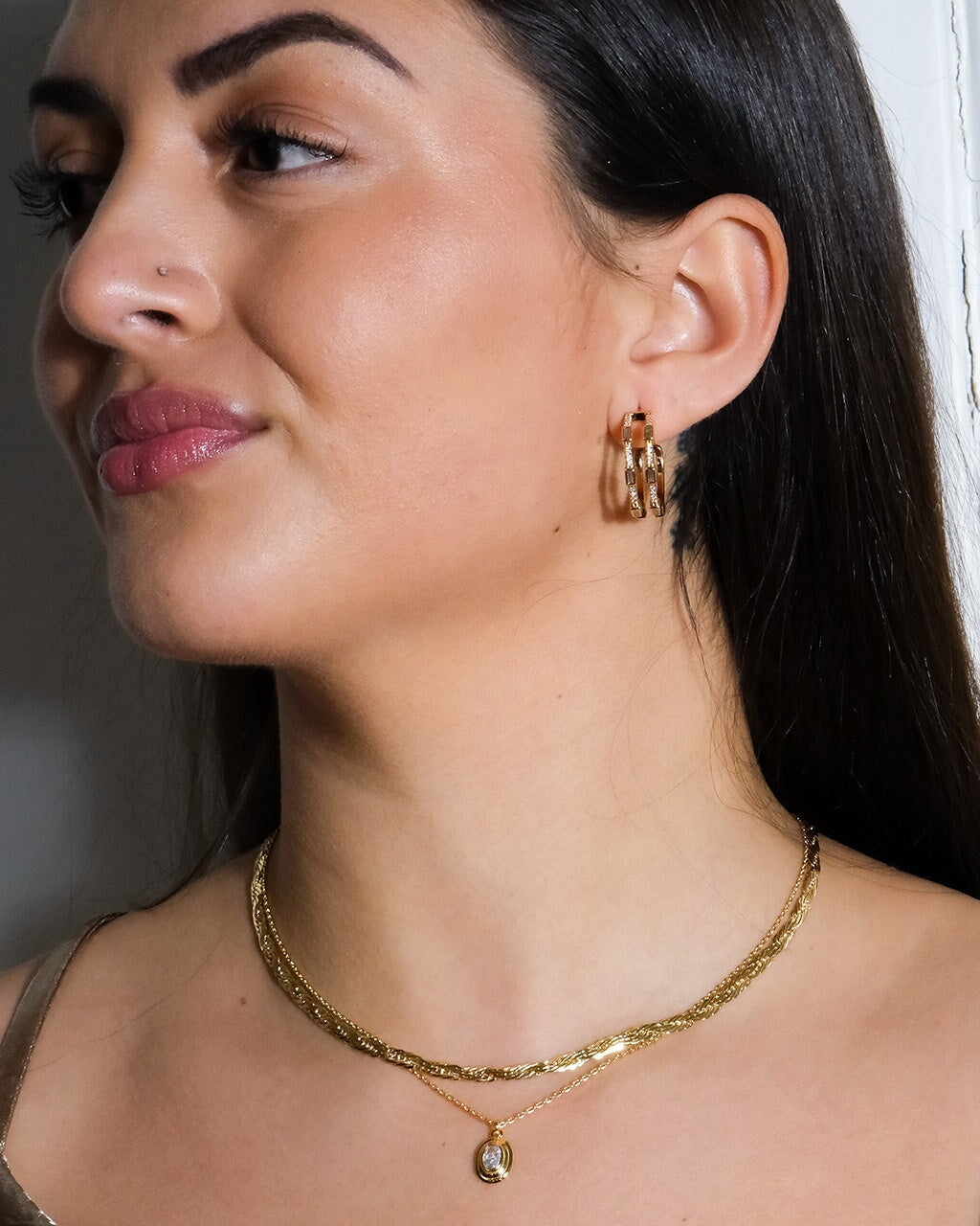 Neah CZ Station Hoop Earrings - Sparkling Cubic Zirconia Stud Earrings for Women, Perfect for Parties, Weddings & Everyday Wear