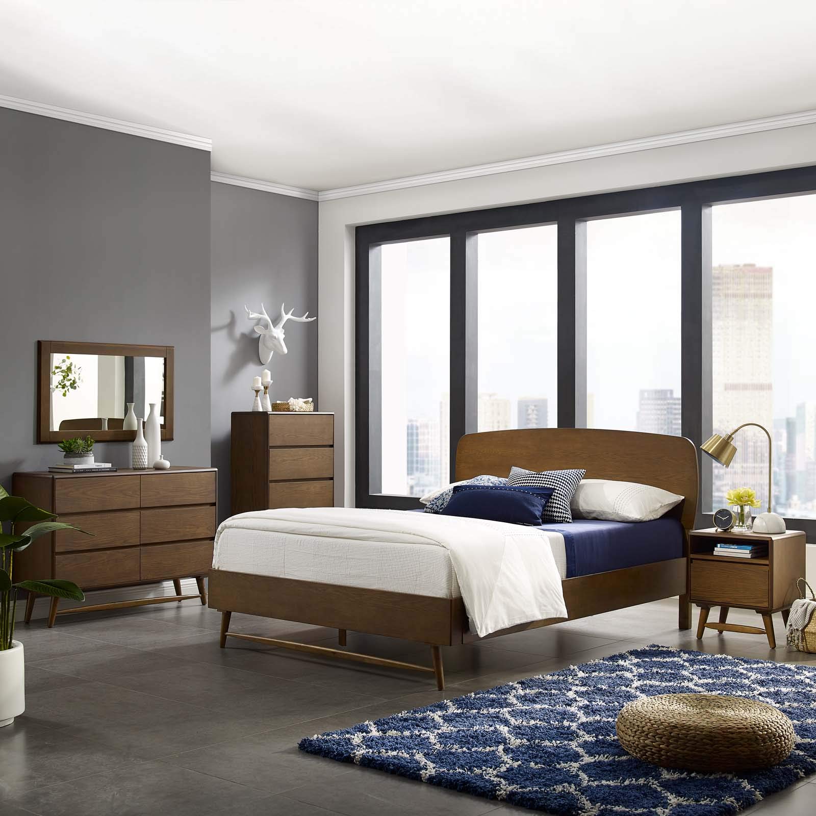 Modern Contemporary Urban Design Wooden Platform Bed Frame in Brown - Perfect for Minimalist and Scandinavian Style Bedrooms