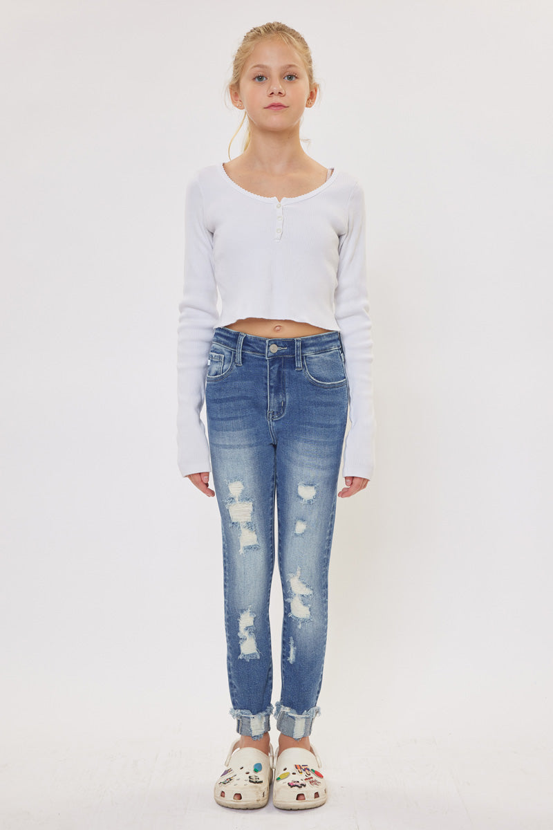 Cole High Rise Ankle Skinny Jeans for Kids - Stretch Denim Pants for Girls & Boys - Comfortable School & Play Outfit