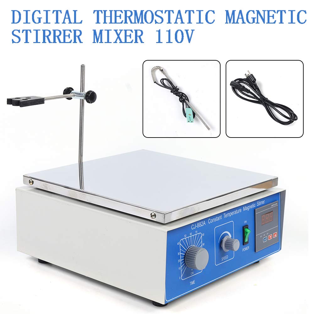 110V Magnetic Hot Plate Stirrer with Temperature Control & Timing - Lab Heating Mixer for Constant Temperature Stirring, Max 10L Capacity - Ideal for Chemistry Experiments, Lab Research & Scientific Mixing