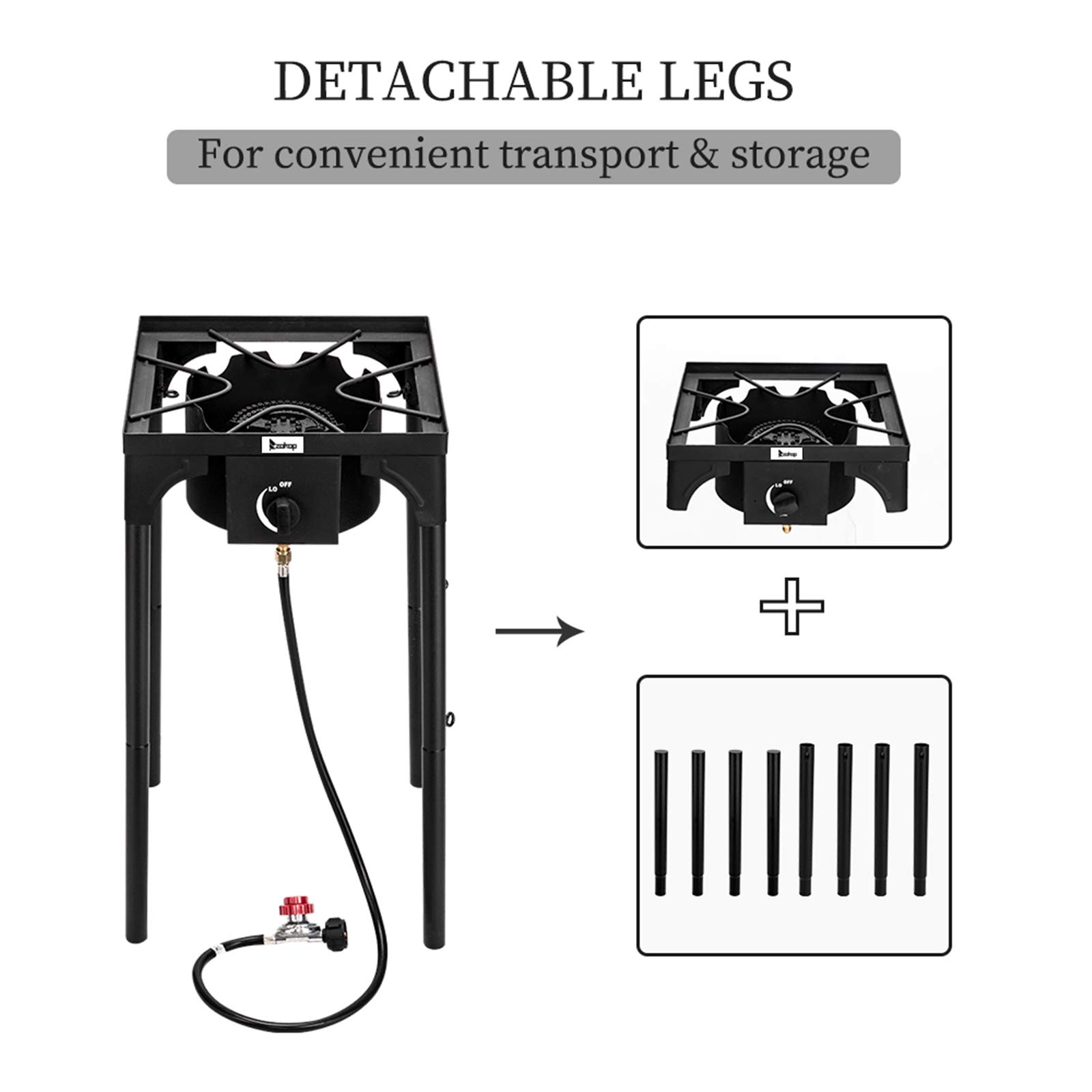 Ochine High-Pressure Propane Burner Stove - Portable Outdoor Gas Cooker with Detachable Legs, Cast Iron Construction for Camping, Backyard, RV & Patio Cooking | Perfect for Grilling, Boiling & Outdoor Food Prep