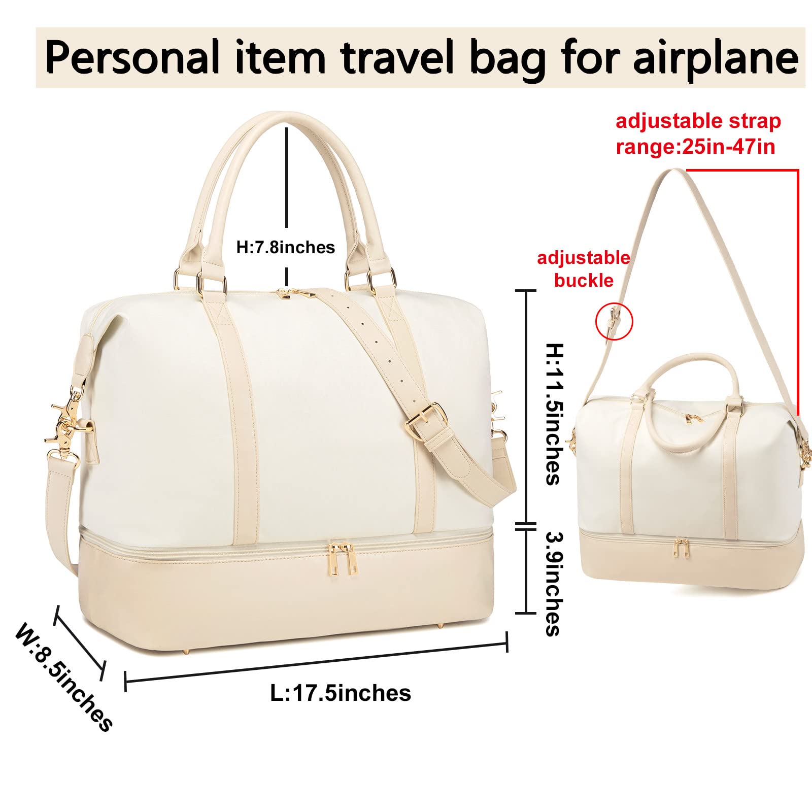 Women's Canvas Travel Weekender Bag - Lightweight Carry-On Overnight Duffel with Pockets | Perfect for Weekend Getaways, Gym, Beach & Airplane Travel