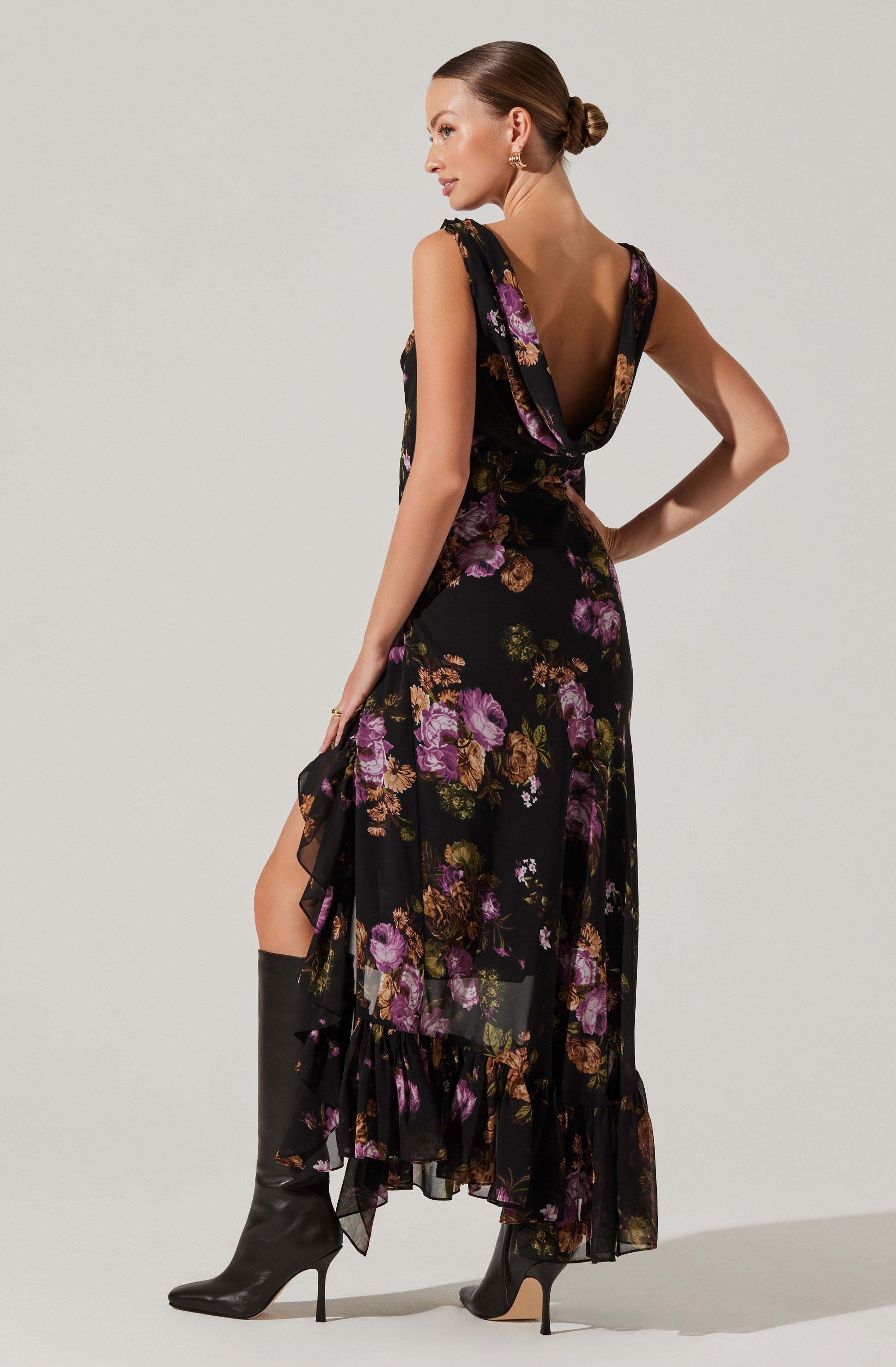 Elegant Cecilia Cowl Neck Maxi Dress for Women - Flowy Long Evening Gown with Side Slits - Perfect for Weddings, Parties & Special Occasions