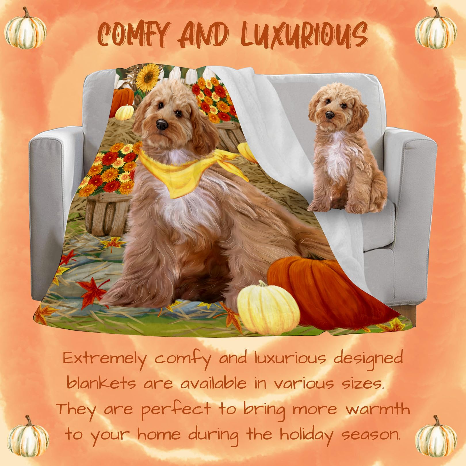 Cozy Fall Cockapoo Dog Blanket - Lightweight Soft Woven Throw for Autumn - Durable Animal Print Blanket 50x60 for Sofa, Couch & Bed - Perfect for Pet Lovers, Home Decor & Seasonal Gifting BLNKT52806