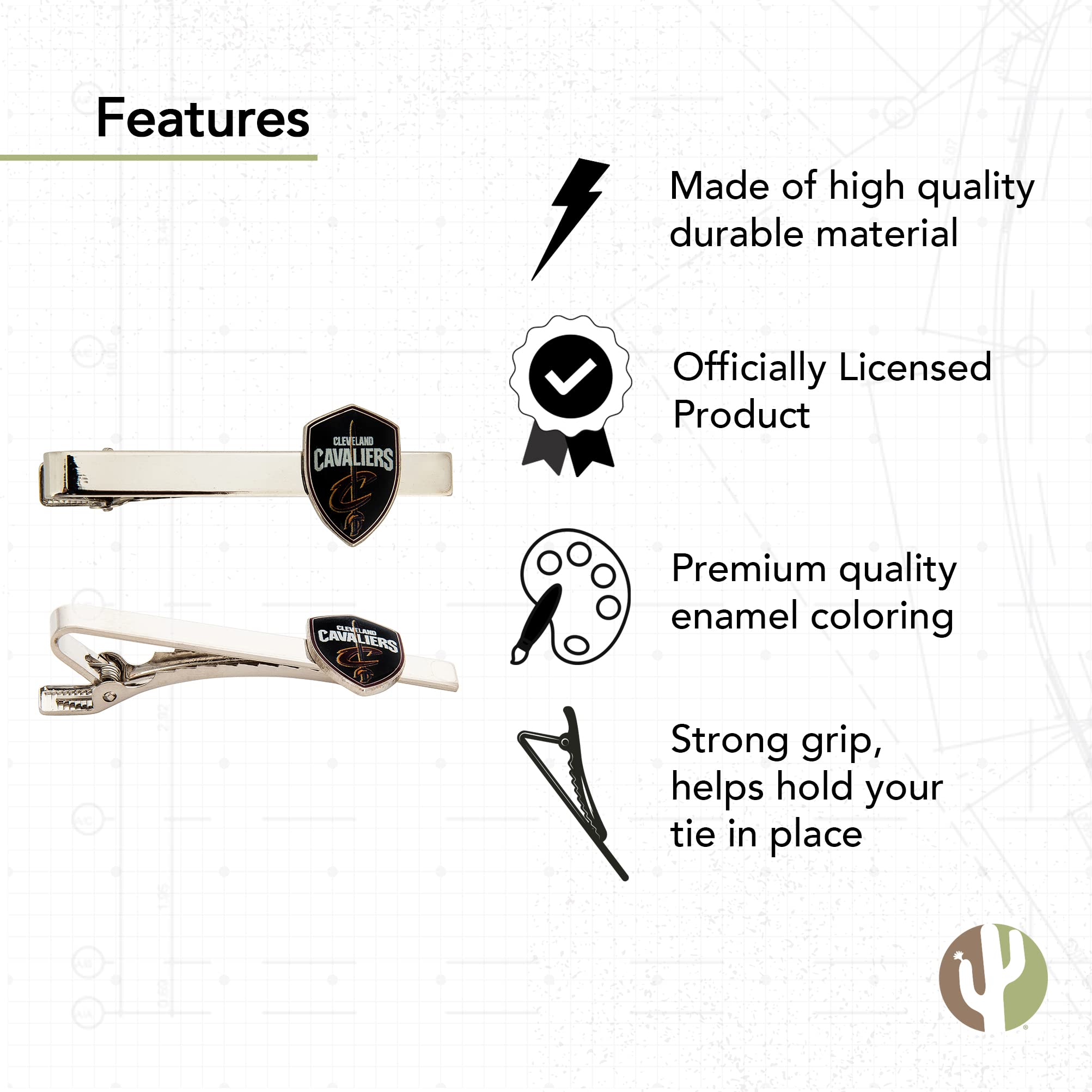 Cleveland Cavaliers NBA Tie Bar - Desert Cactus Design, Officially Licensed Basketball Accessory for Men | Perfect for Office, Weddings & Game Day Outfits