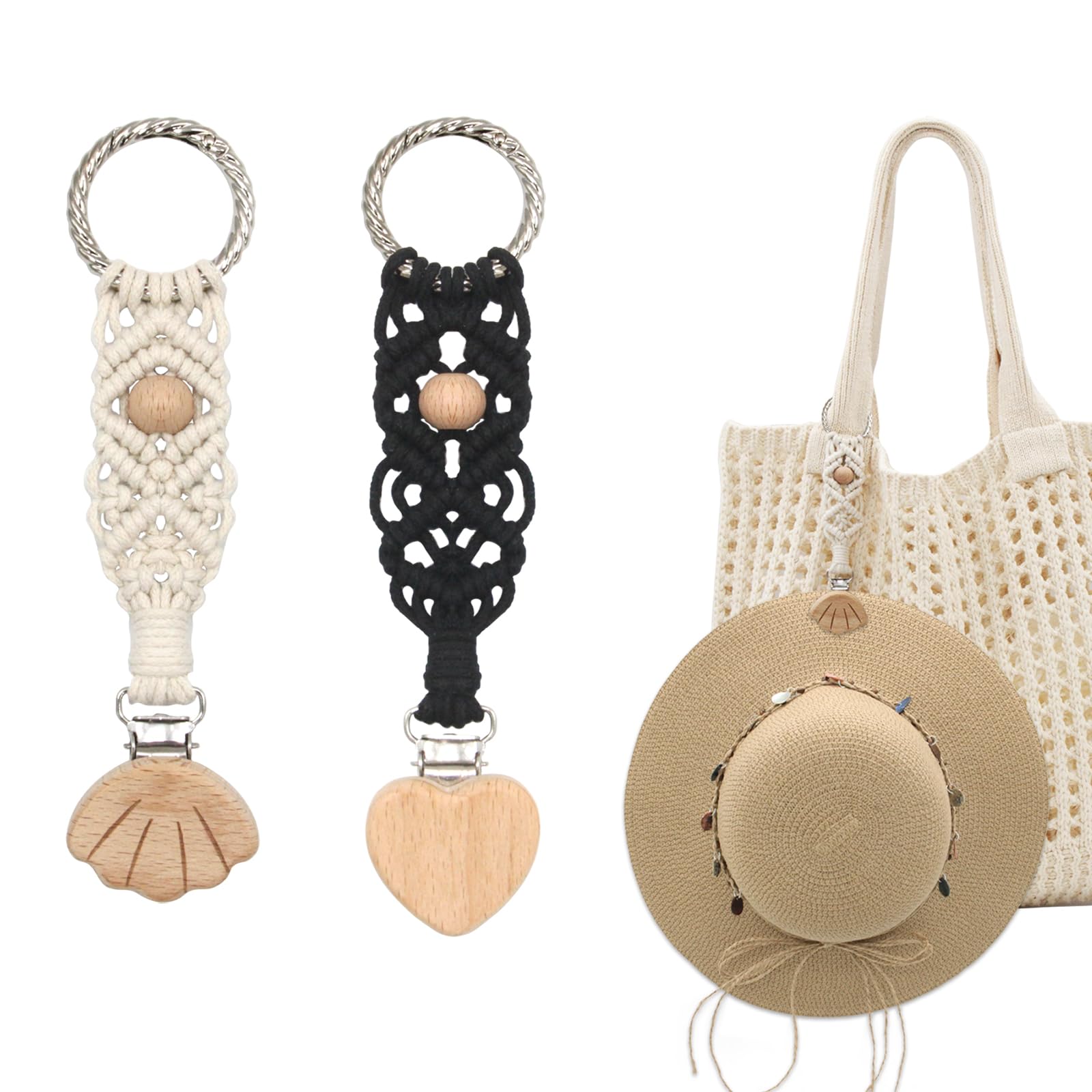 Boho Hat Clips for Travel & Beach - Adjustable Hat Holder for Tote Bags, Macrame Hat Carrier - Perfect Women's Travel Accessories for Vacation, Hiking & Outdoor Adventures