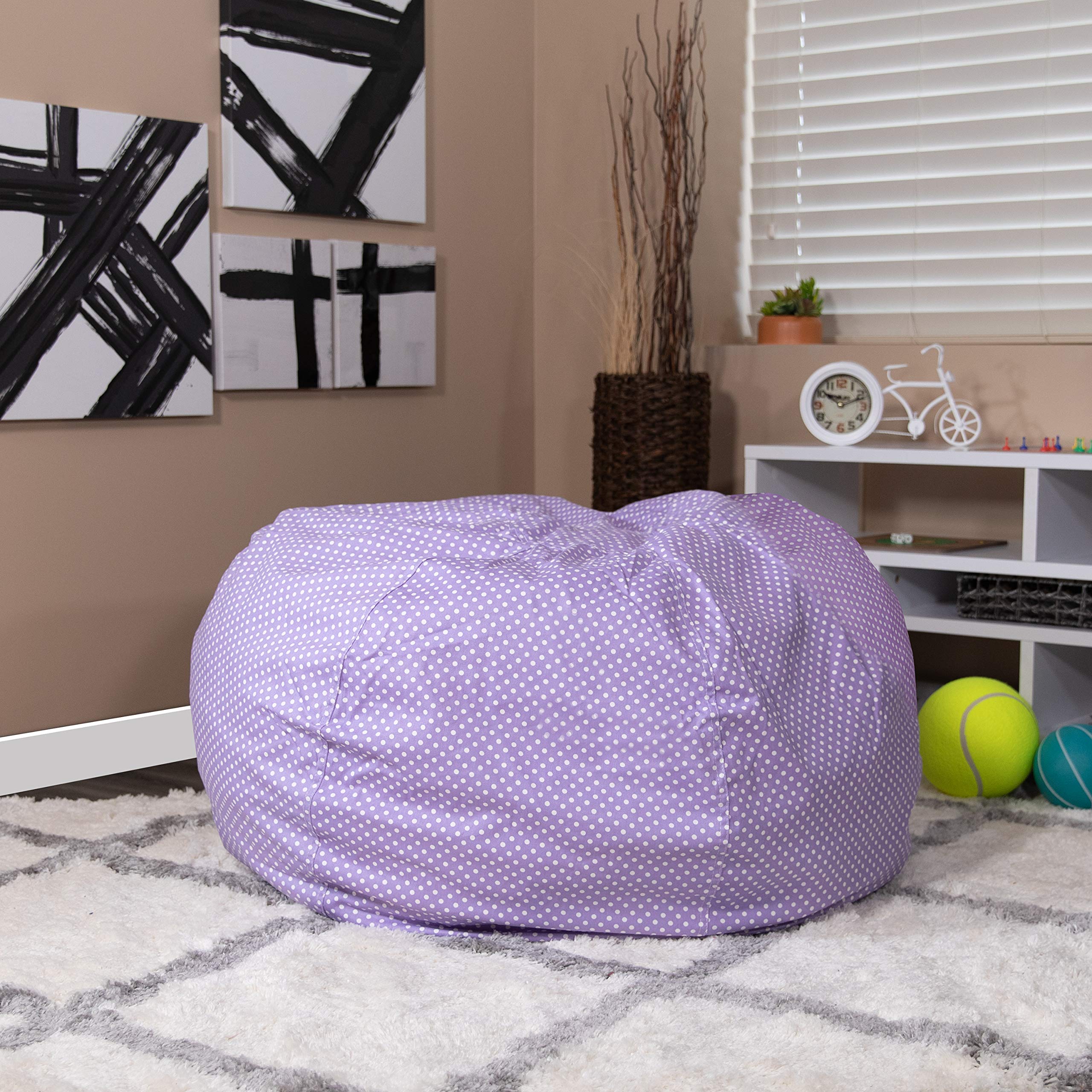 EMMA + OLIVER Oversized Lavender Dot Bean Bag Chair - Comfortable Floor Seating for Kids, Teens & Adults - Perfect for Bedroom, Playroom, Dorm & Lounge Relaxation