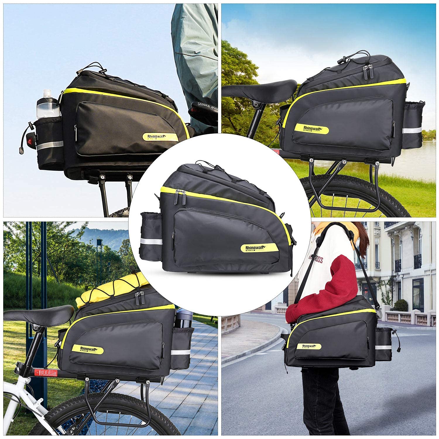 HUNTVP 17L Waterproof Bike Trunk Bag - Rear Seat Pannier for Bicycle Cargo Rack, Commuter Shoulder Bag with Laptop Compartment (Black) | Perfect for Cycling, Work Commute & Outdoor Adventures