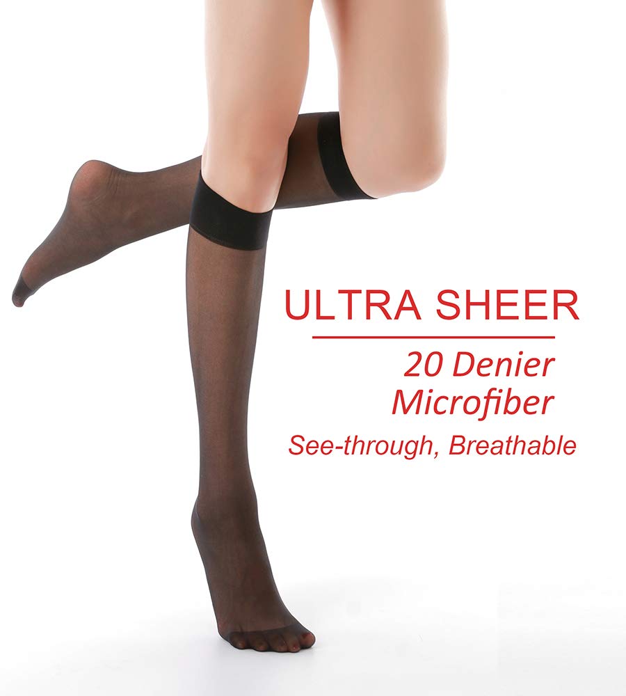 G&Y 9 Pairs Women's 20D Nylon Knee High Pantyhose with Reinforced Toe - Soft & Durable Stockings for Work, Office, and Everyday Comfort